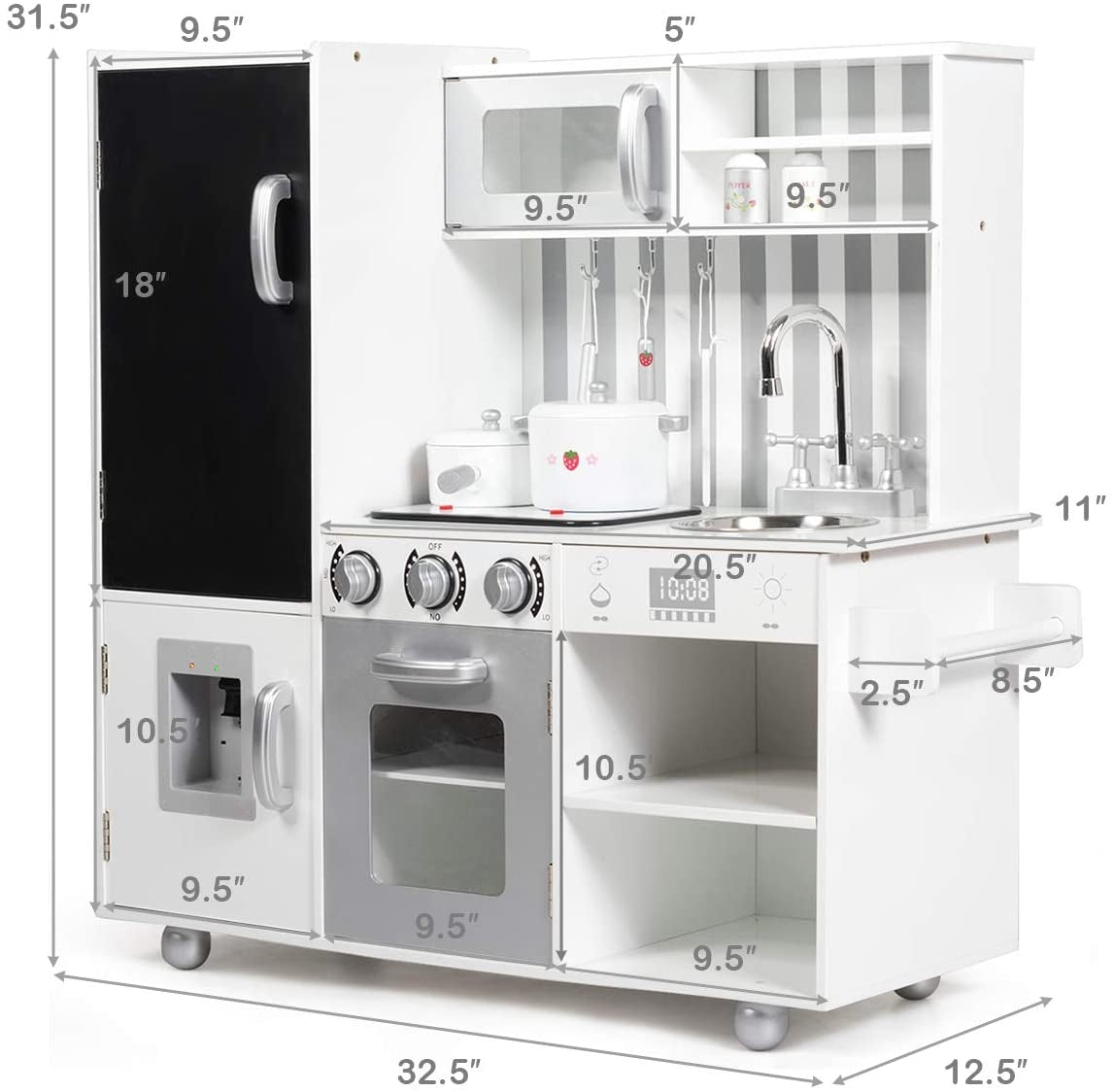Wooden Pretend Play Kitchen Sets with Simulated Sound Kids Crystal