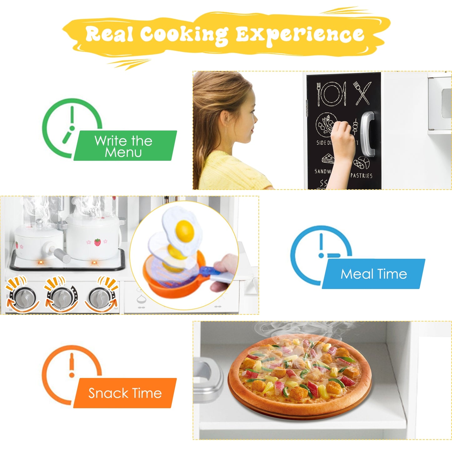 Wooden Pretend Play Kitchen Sets with Simulated Sound Kids Crystal