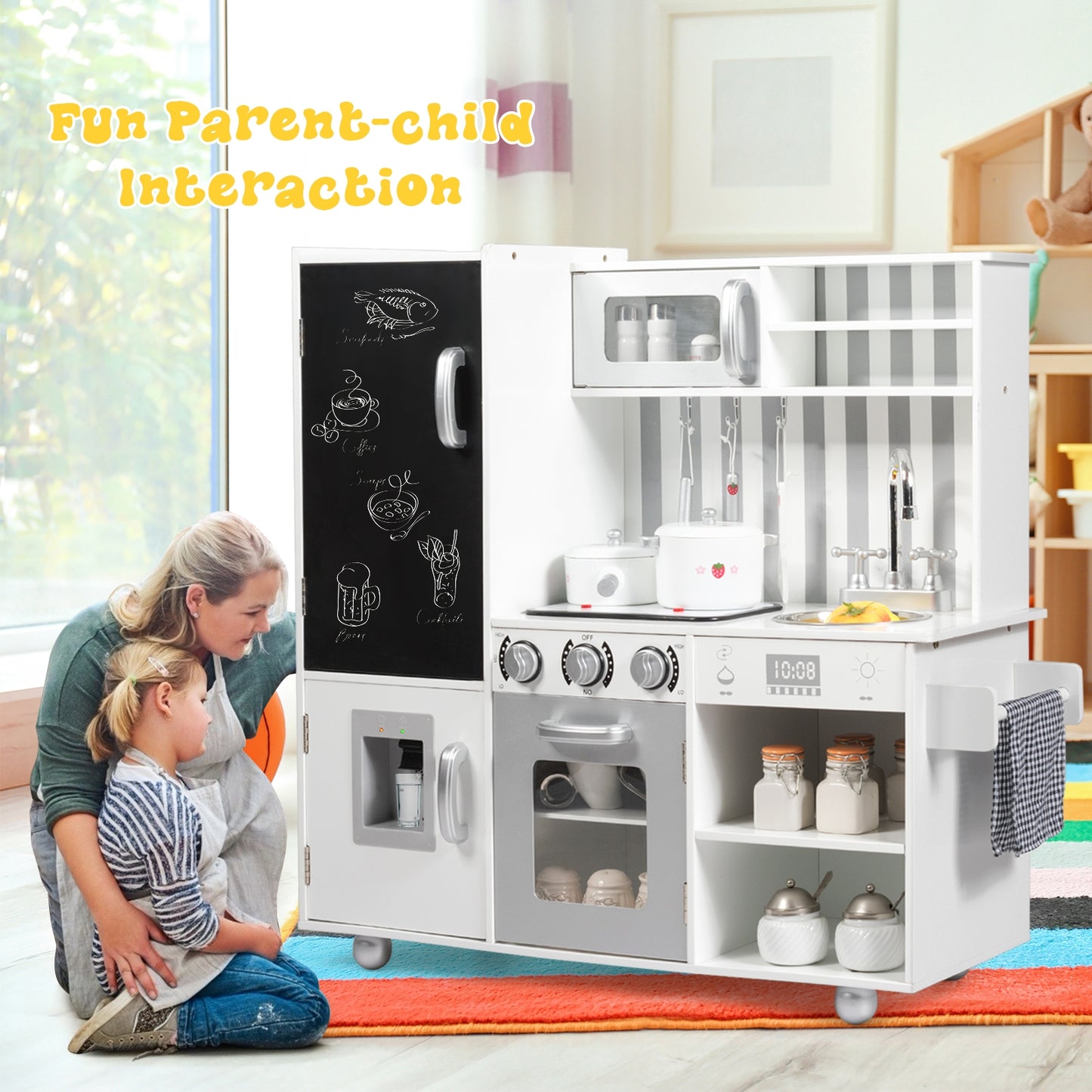 Wooden Pretend Play Kitchen Sets with Simulated Sound Kids Crystal