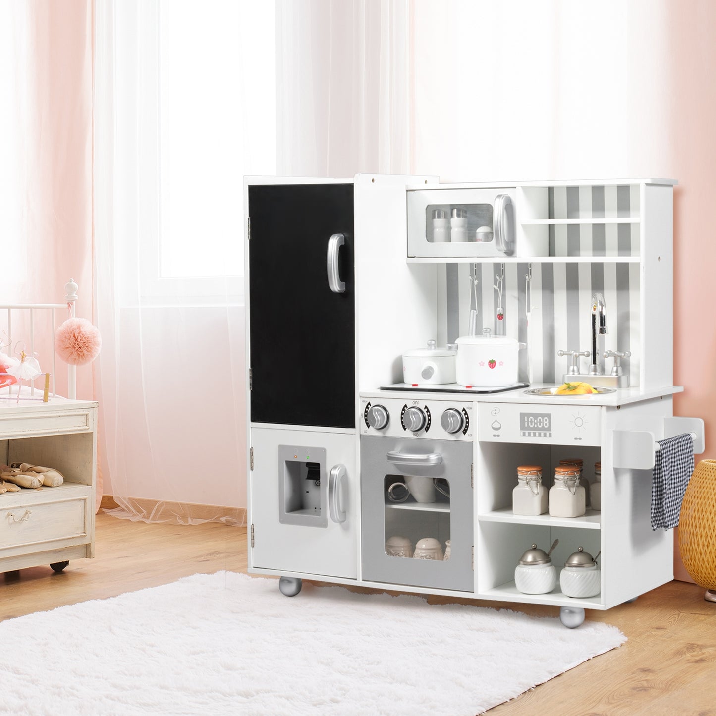 Wooden Pretend Play Kitchen Sets with Simulated Sound Kids Crystal