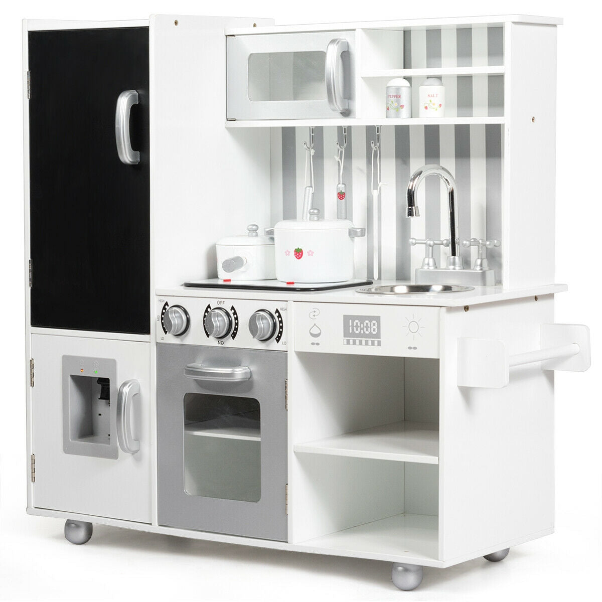 Wooden Pretend Play Kitchen Sets with Simulated Sound Kids Crystal