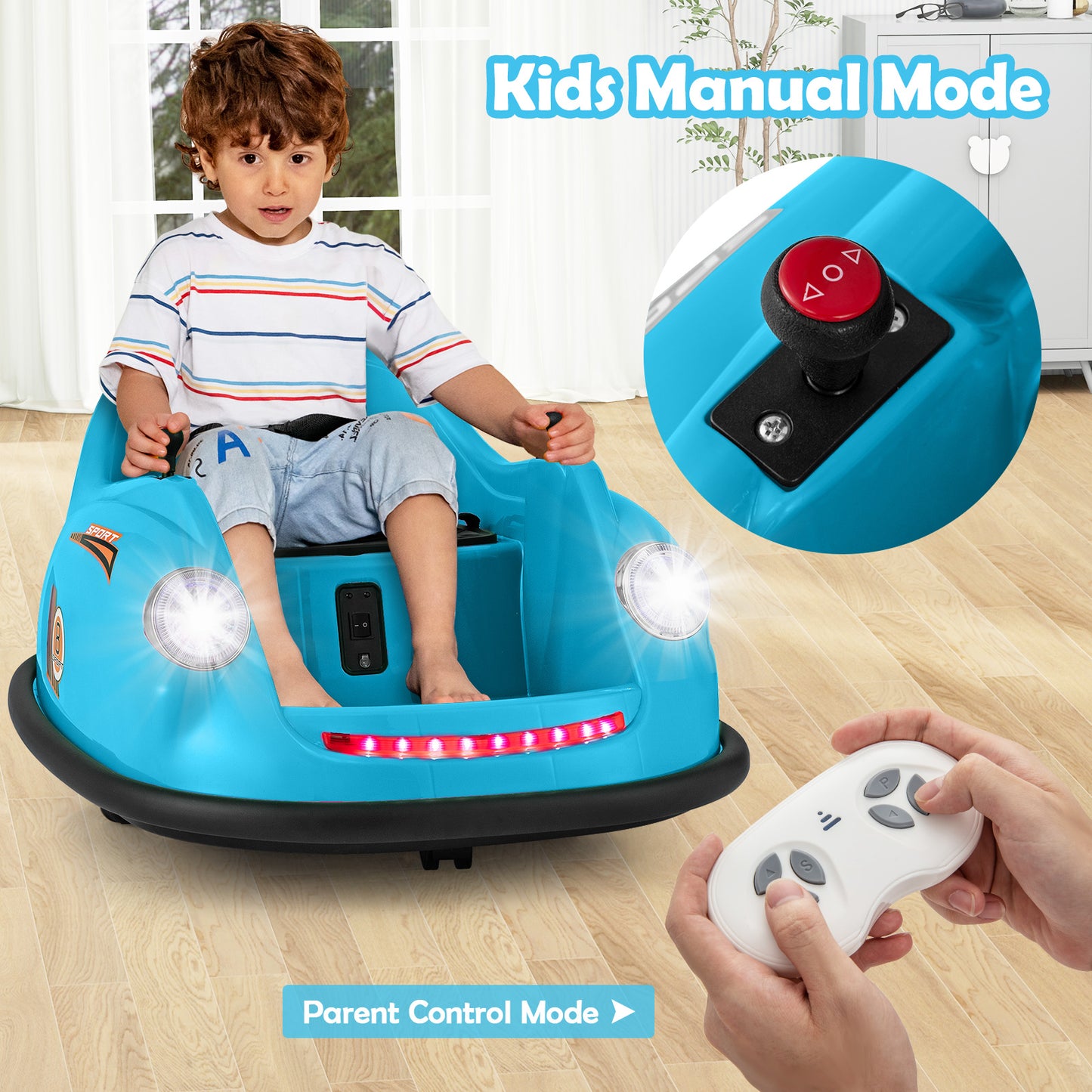 12V Electric Kids Ride on Bumper Car Battery Powered Bumping Car with Remote Control-Blue Kids Crystal