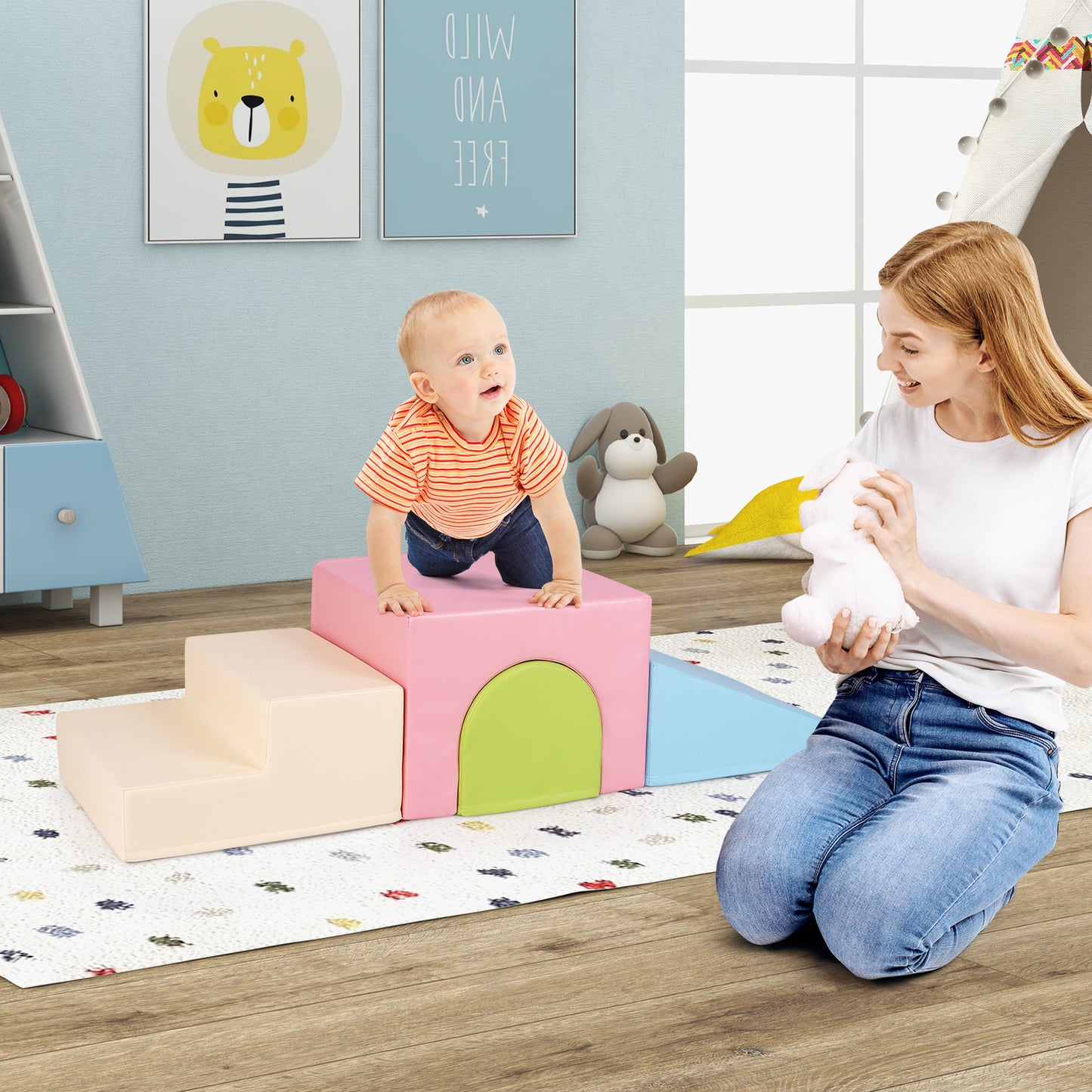 Climb and Crawl Foam Block Play Set for Infant Baby-Multicolor Kids Crystal