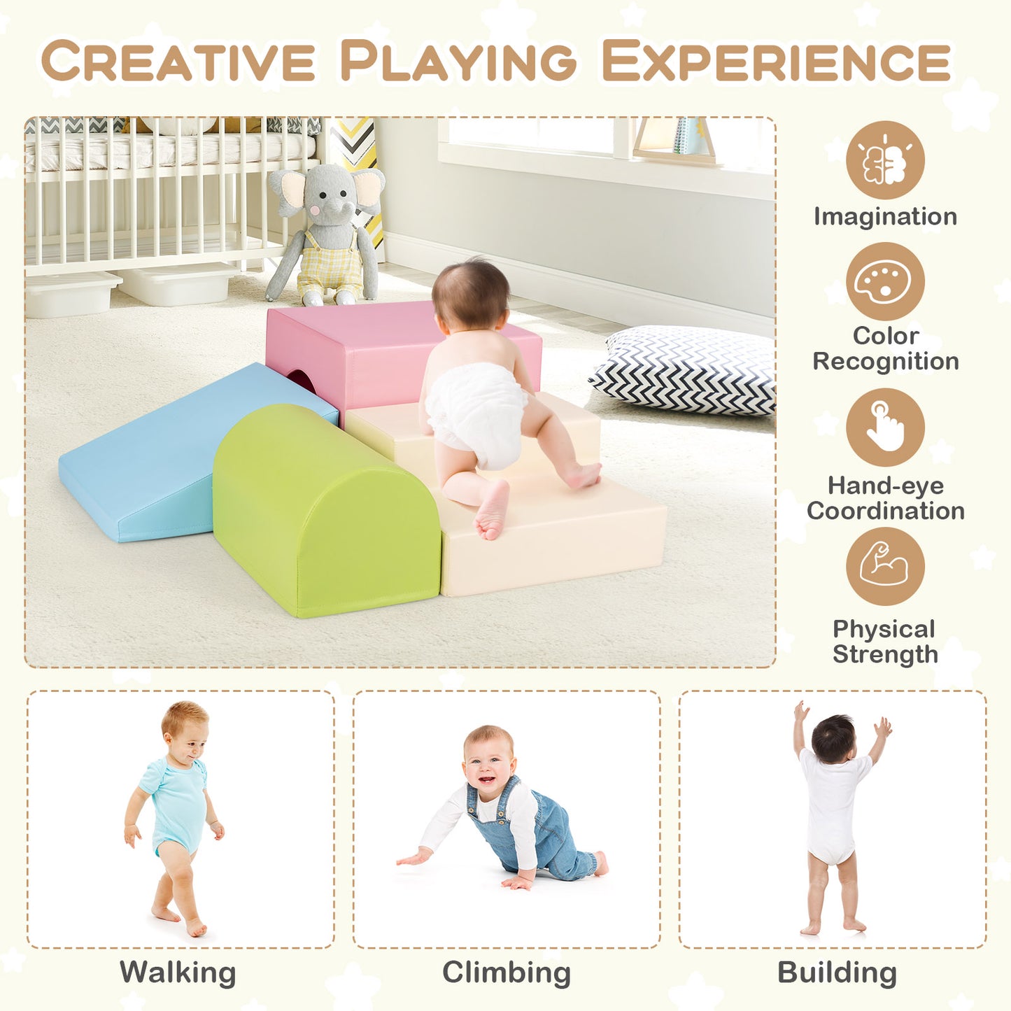 Climb and Crawl Foam Block Play Set for Infant Baby-Multicolor Kids Crystal
