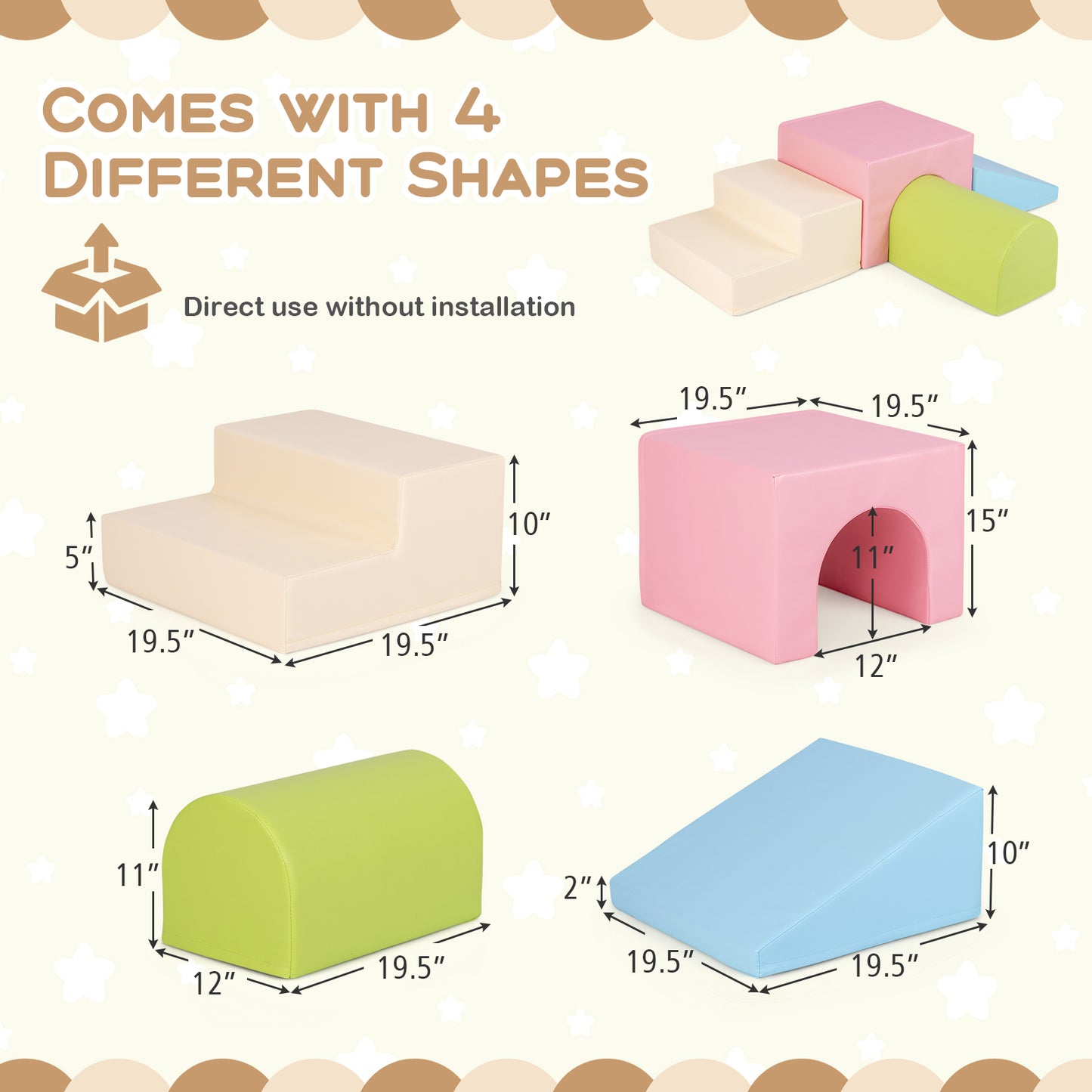 Climb and Crawl Foam Block Play Set for Infant Baby-Multicolor Kids Crystal