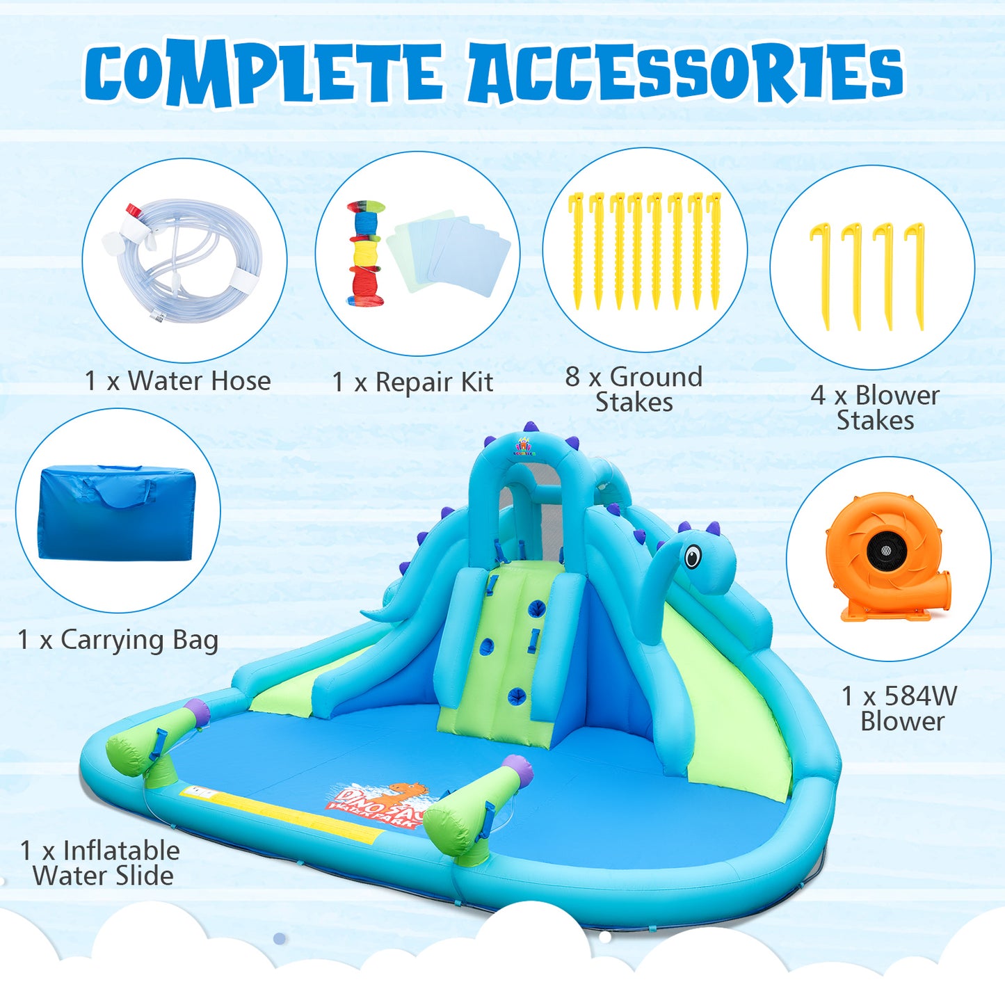 Inflatable Water Slide with Dual Slides and Large Splash Pool and Carry Bag (with 584W Blower) Kids Crystal