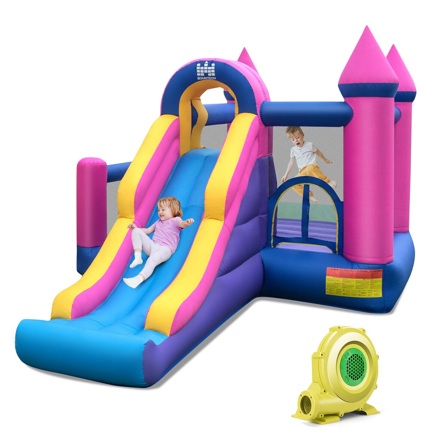 7-in-1 Kids Inflatable Bounce House with Long Slide and 735W Blower Kids Crystal
