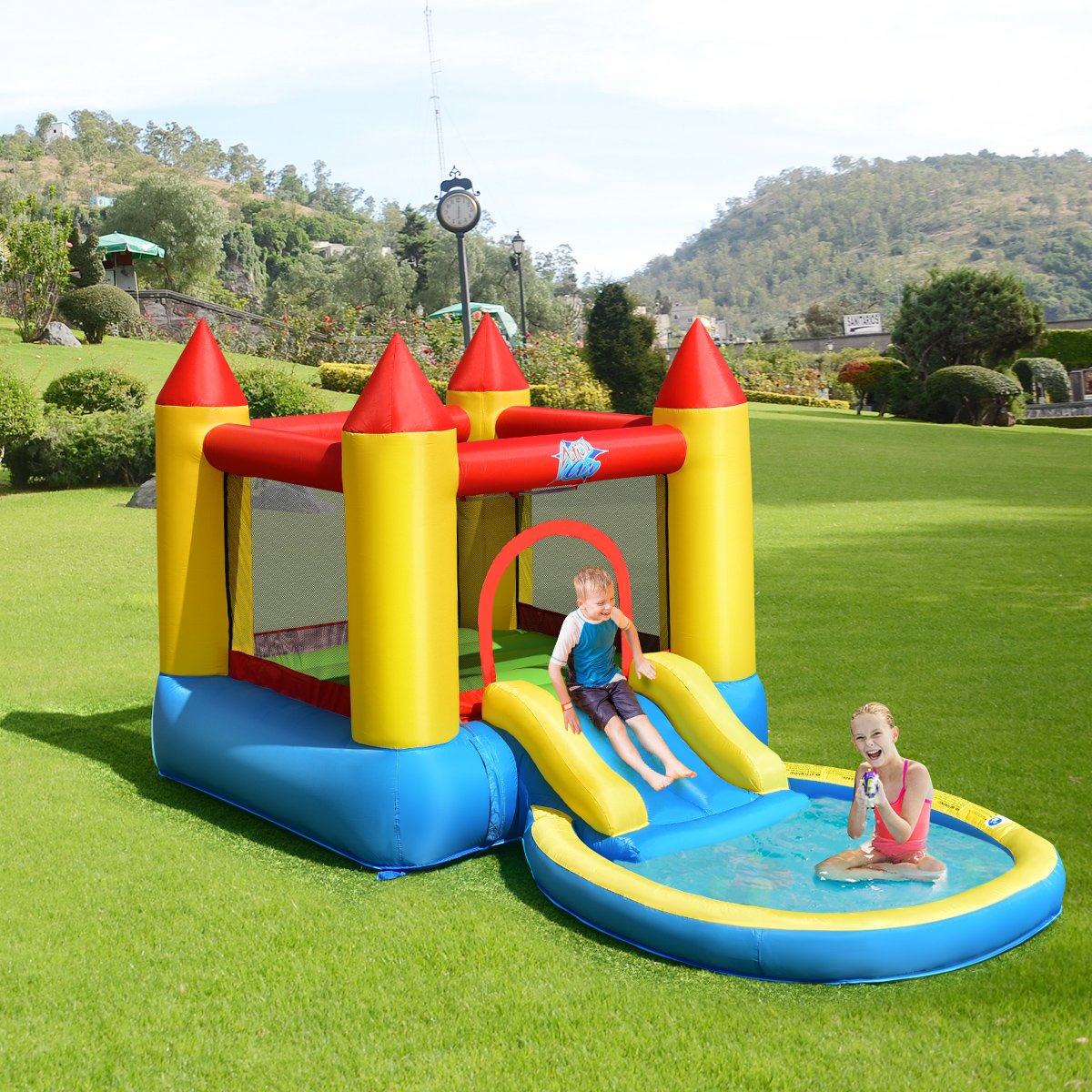 Inflatable Kids Slide Bounce House with 550w Blower Kids Crystal