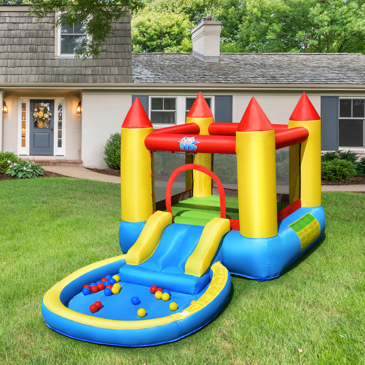 Inflatable Kids Slide Bounce House with 550w Blower Kids Crystal