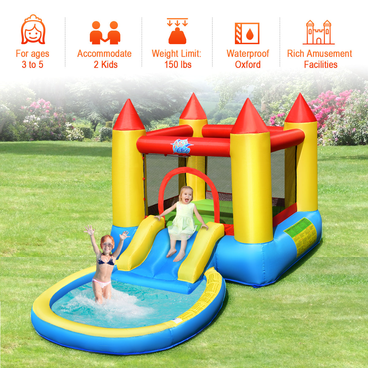 Inflatable Kids Slide Bounce House with 550w Blower Kids Crystal