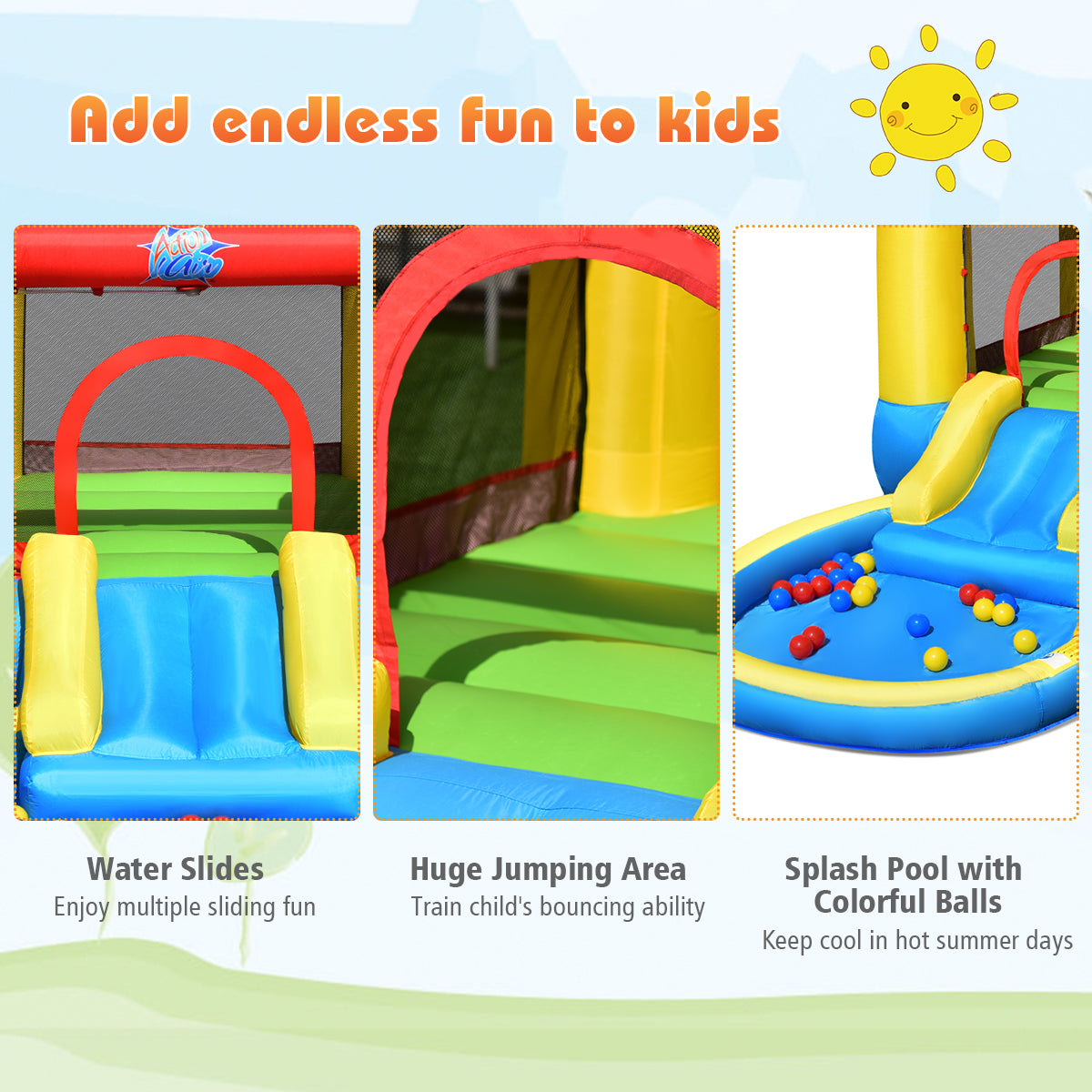Inflatable Kids Slide Bounce House with 550w Blower Kids Crystal