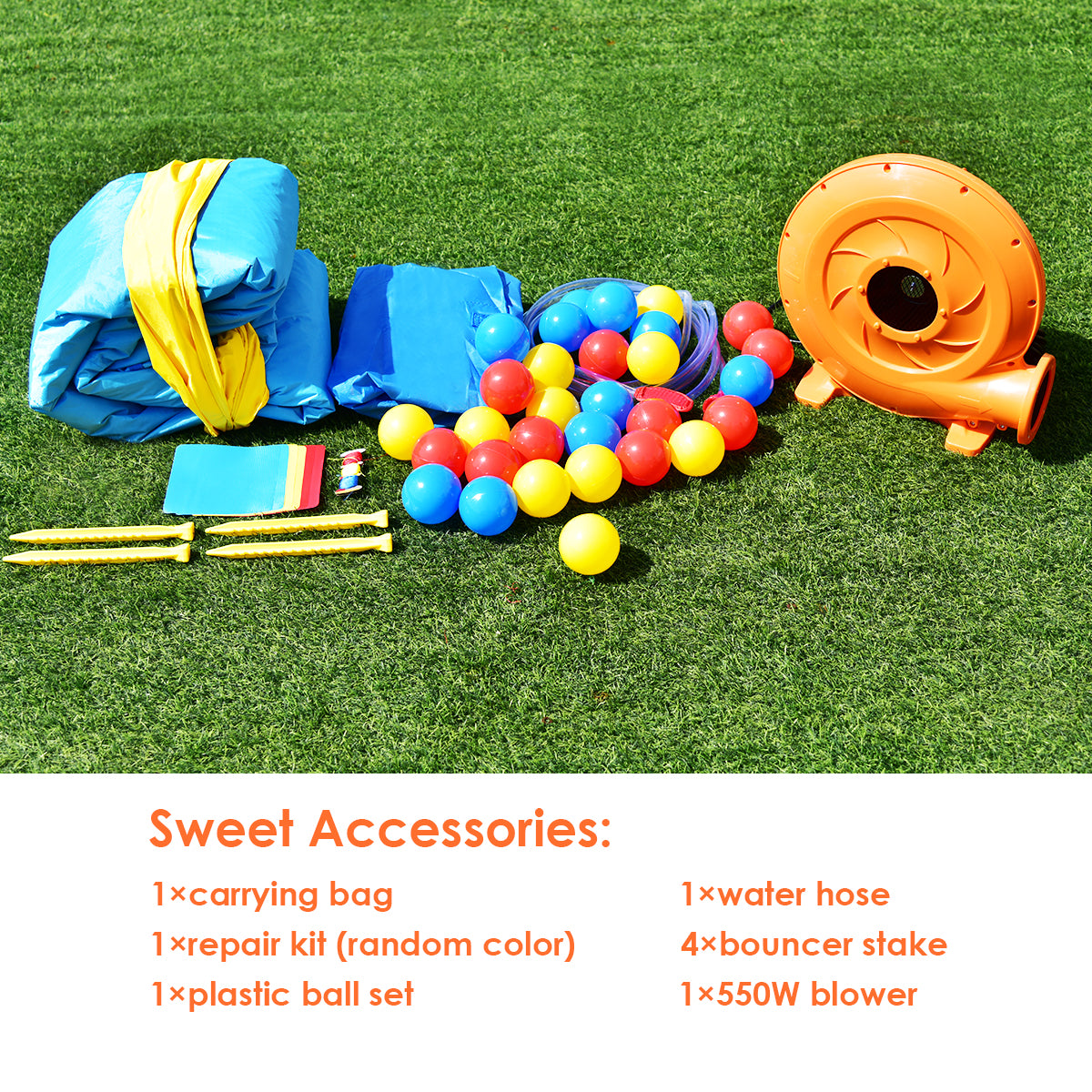 Inflatable Kids Slide Bounce House with 550w Blower Kids Crystal