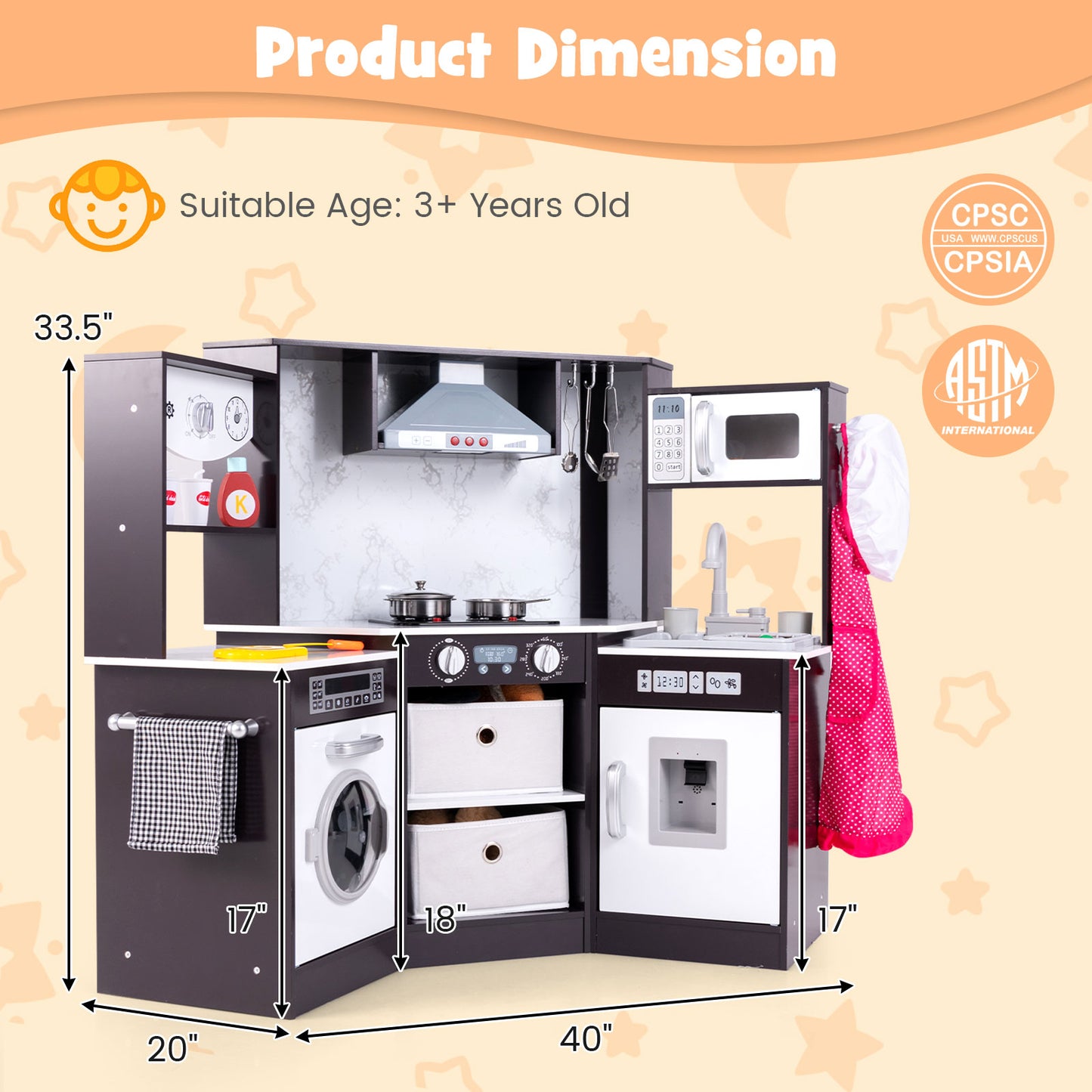 Wooden Kids Play Kitchen Playset with Realistic Lights and Sounds-Coffee Kids Crystal