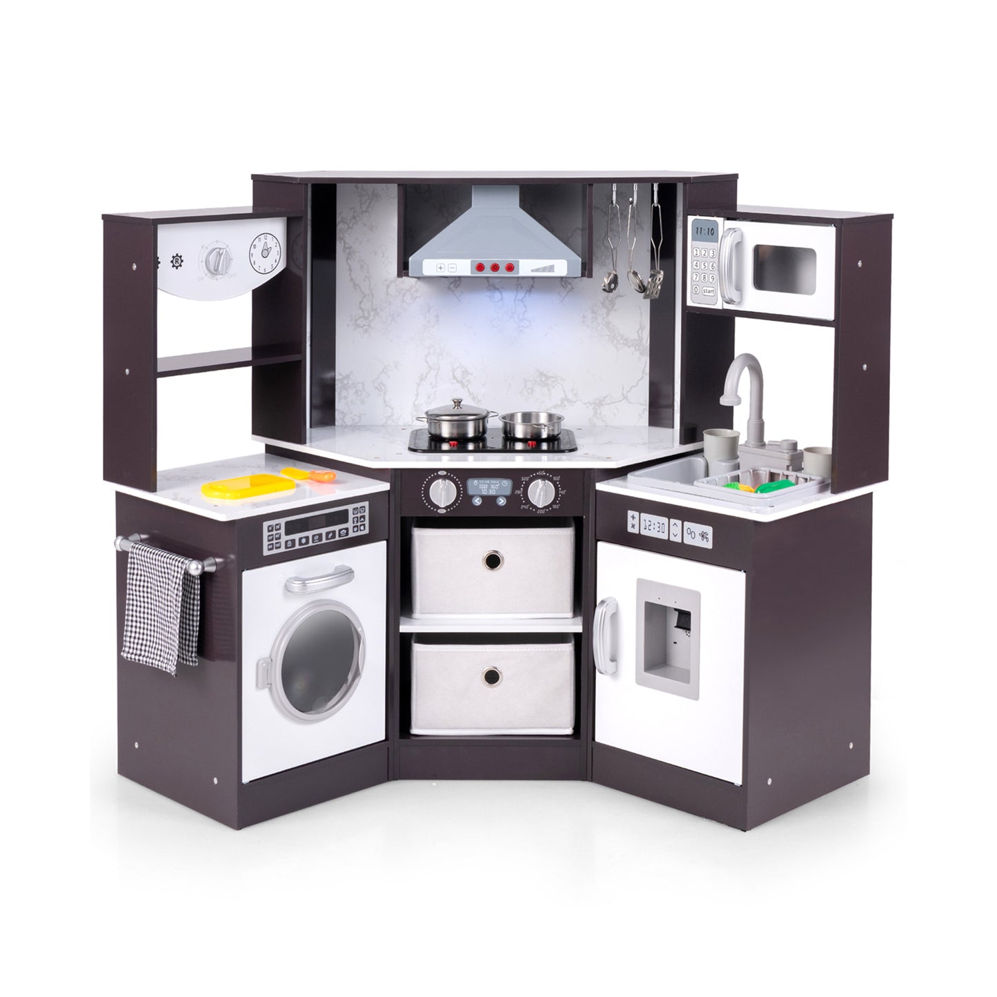 Wooden Kids Play Kitchen Playset with Realistic Lights and Sounds-Coffee Kids Crystal