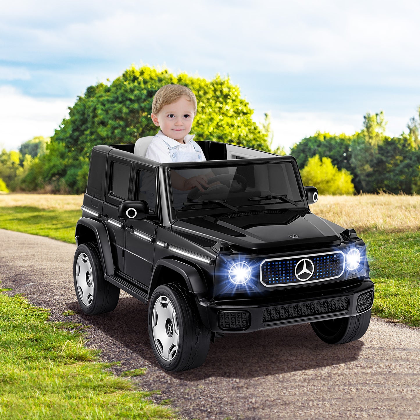 12V Licensed Mercedes-Benz EQG Kids Ride On Car with Remote Control-Black Kids Crystal
