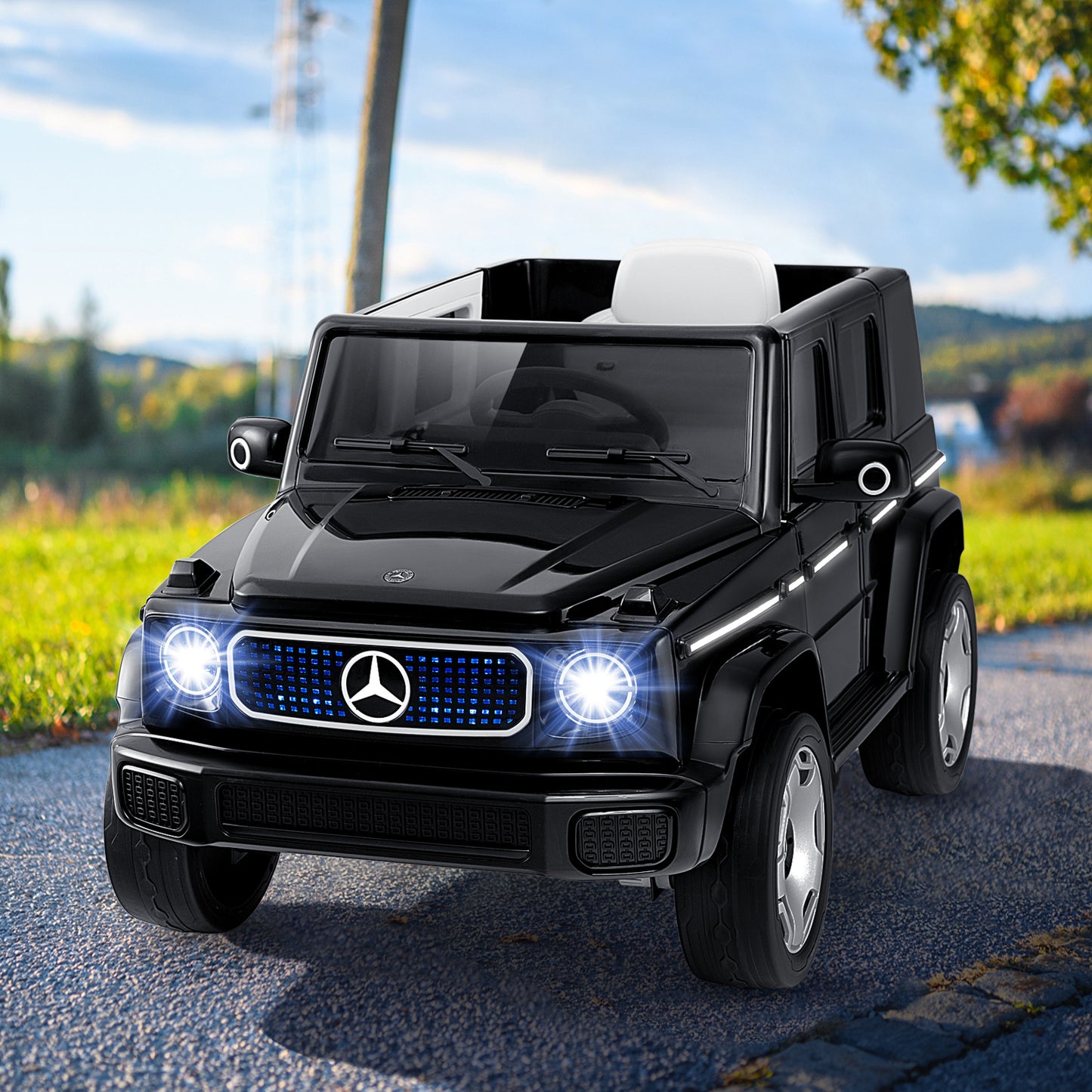 12V Licensed Mercedes-Benz EQG Kids Ride On Car with Remote Control-Black Kids Crystal