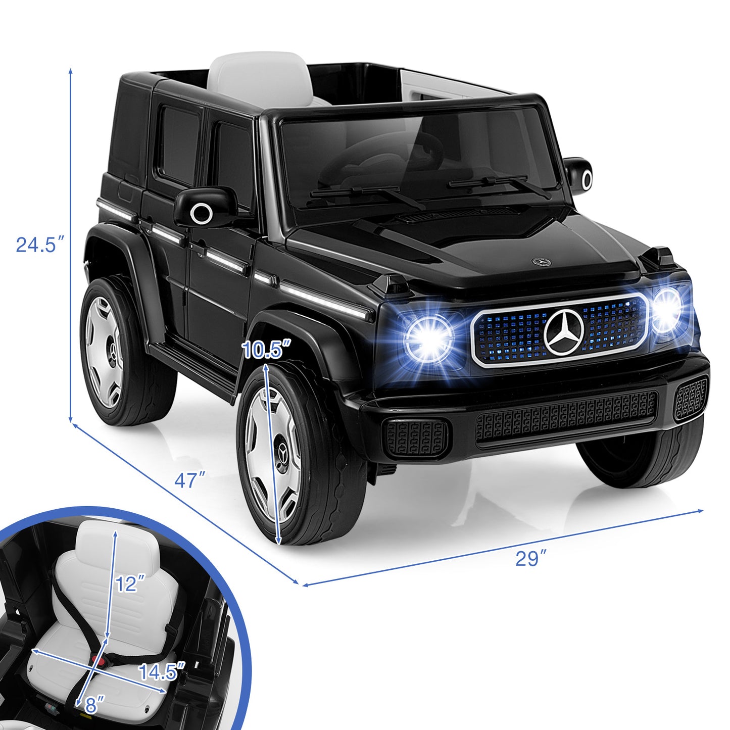 12V Licensed Mercedes-Benz EQG Kids Ride On Car with Remote Control-Black Kids Crystal