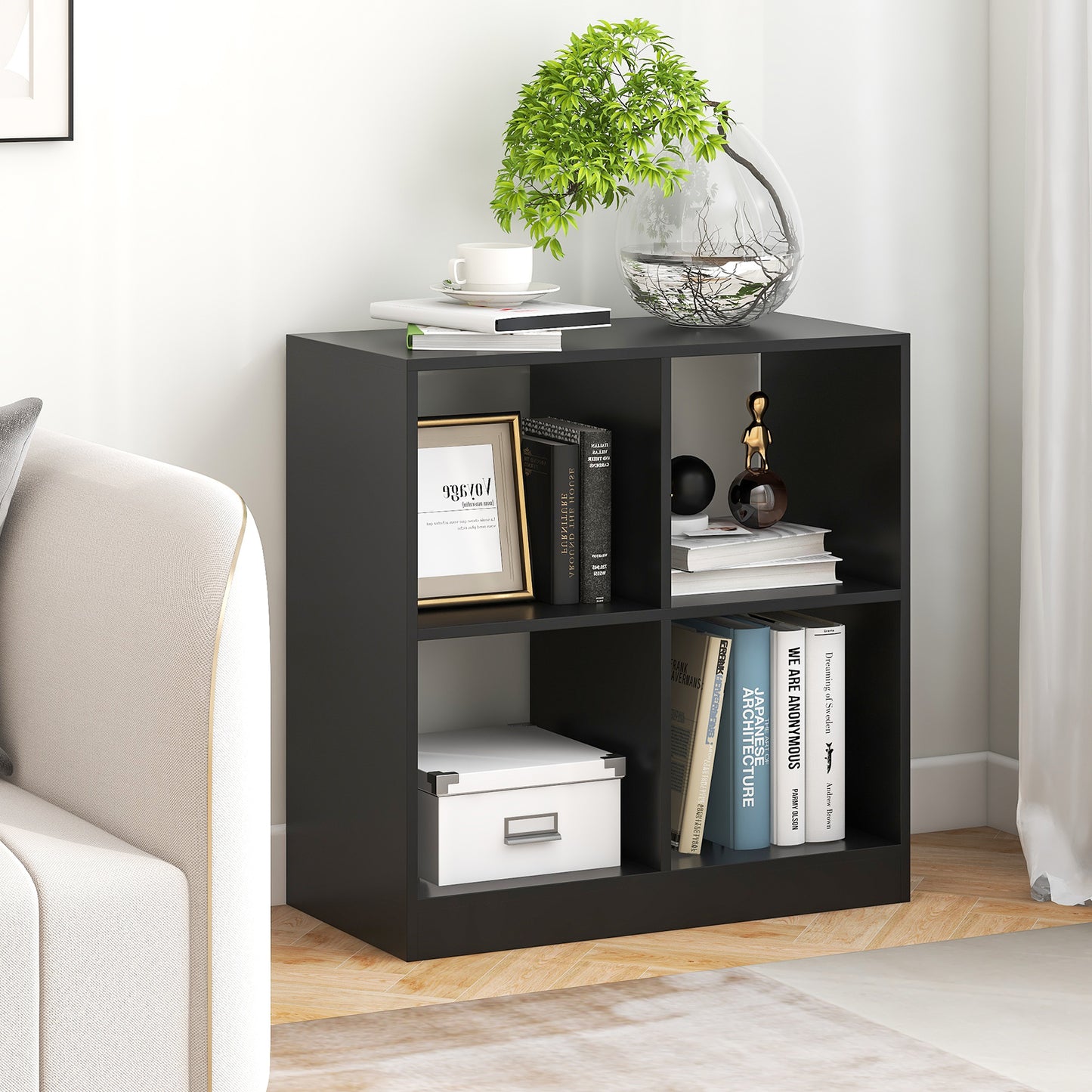 4-Cube Kids Bookcase with Open Shelves-Black Kids Crystal