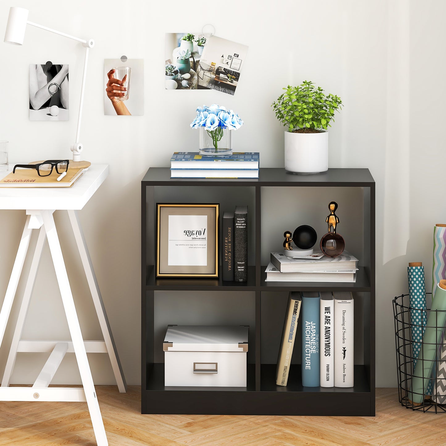 4-Cube Kids Bookcase with Open Shelves-Black Kids Crystal