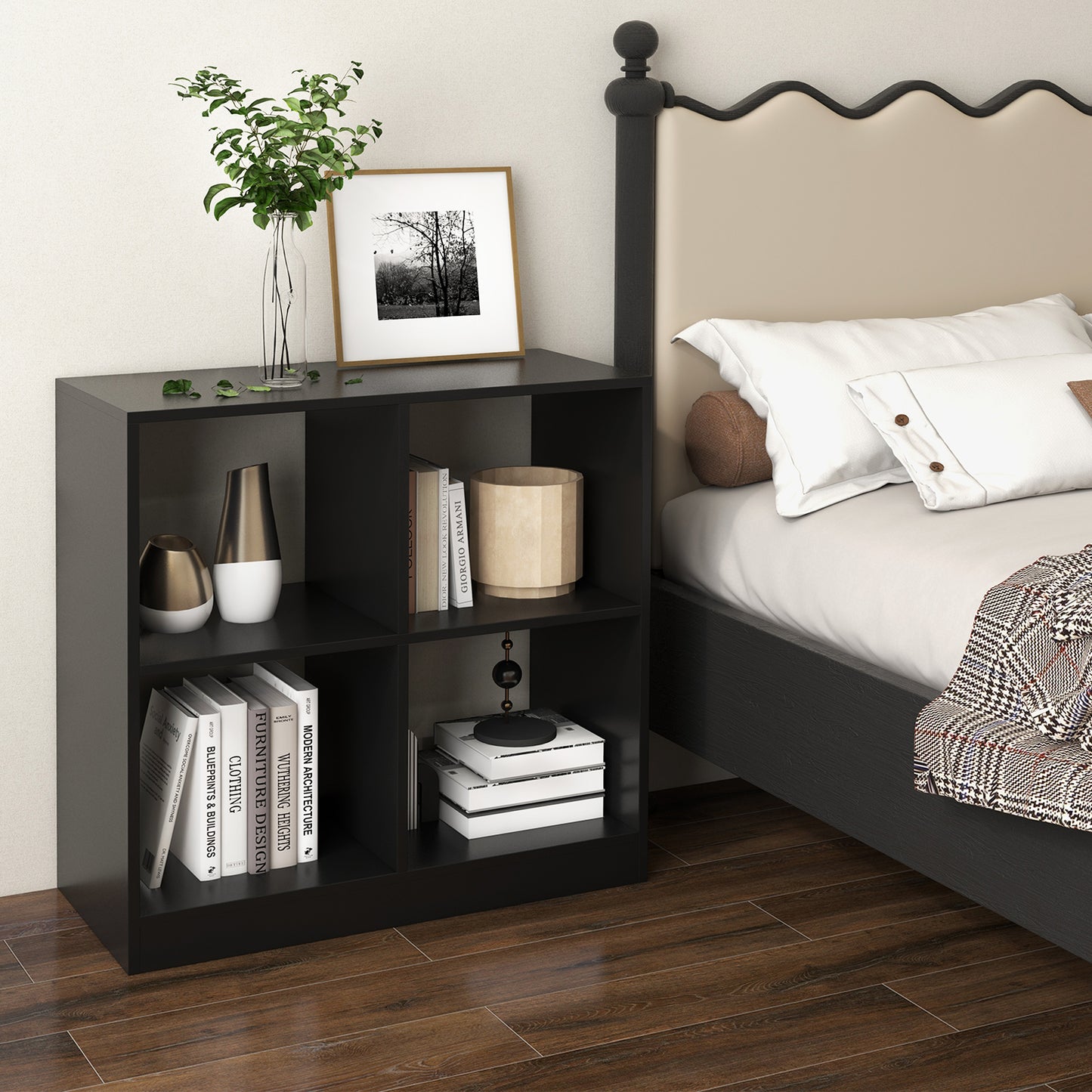 4-Cube Kids Bookcase with Open Shelves-Black Kids Crystal