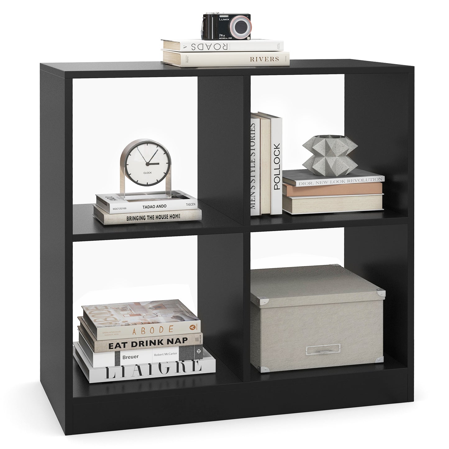 4-Cube Kids Bookcase with Open Shelves-Black Kids Crystal