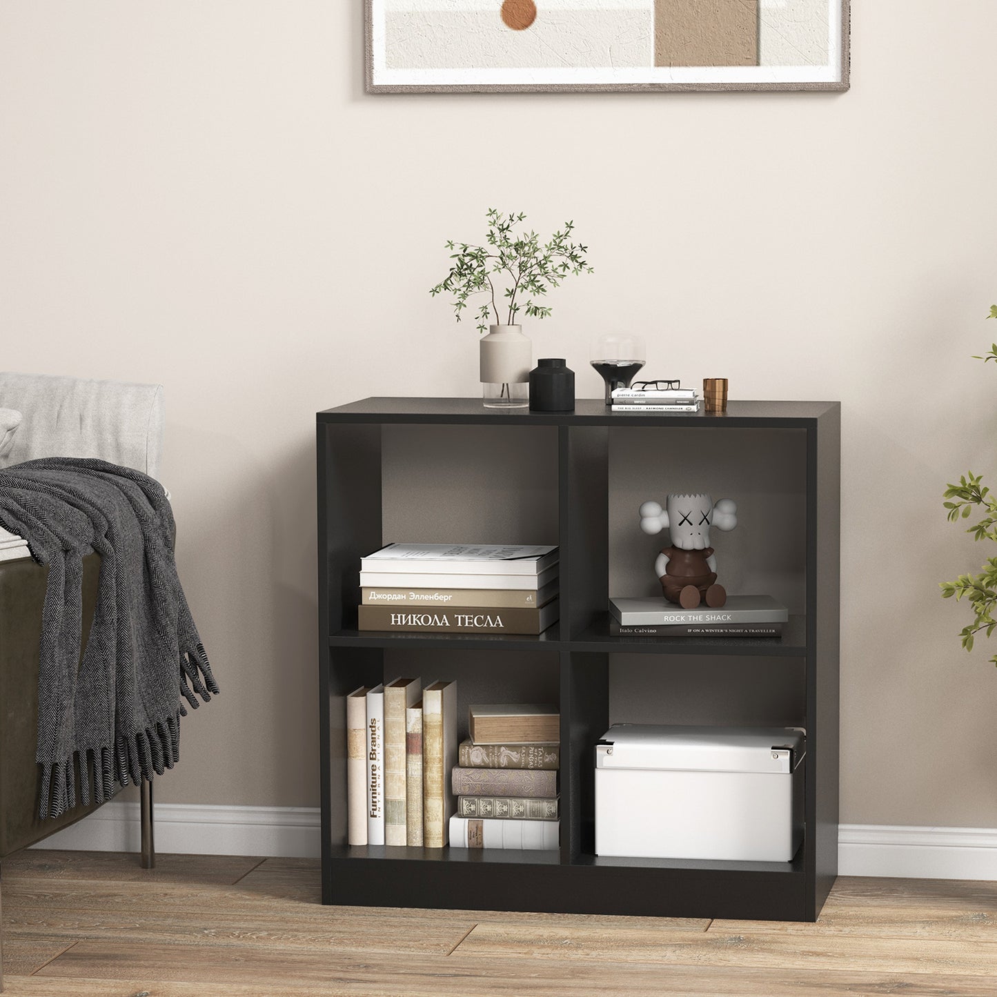 4-Cube Kids Bookcase with Open Shelves-Black Kids Crystal