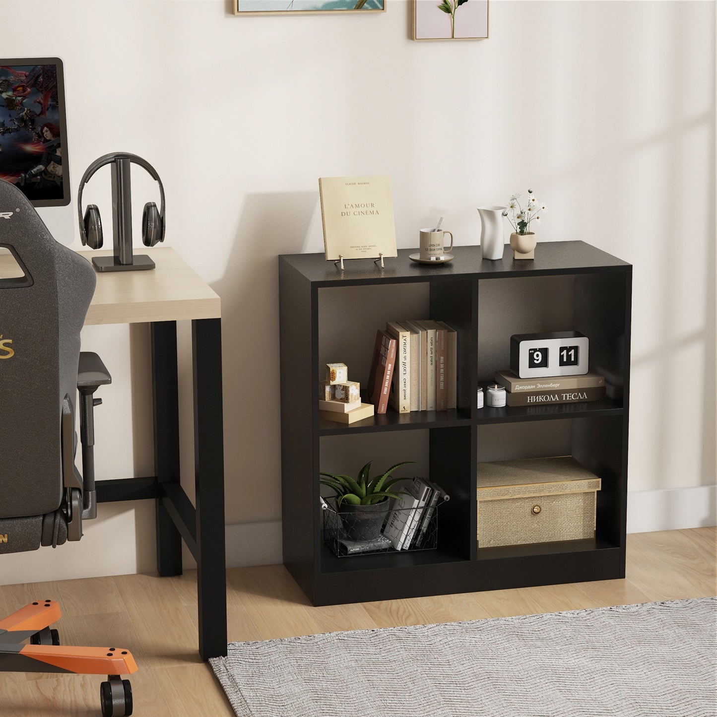 4-Cube Kids Bookcase with Open Shelves-Black Kids Crystal