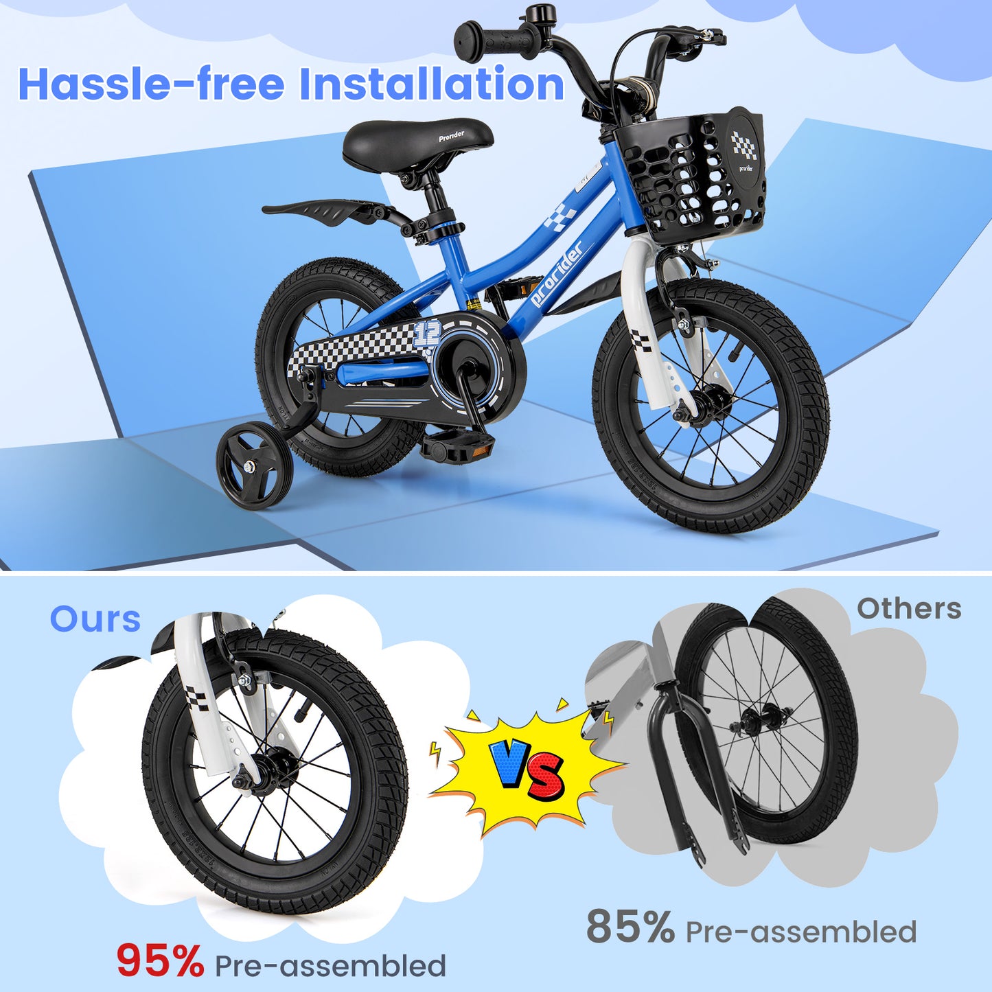 12 Inch Kids Bike Children Bicycle with Training Wheels for 3-4 Years Old-Navy Kids Crystal
