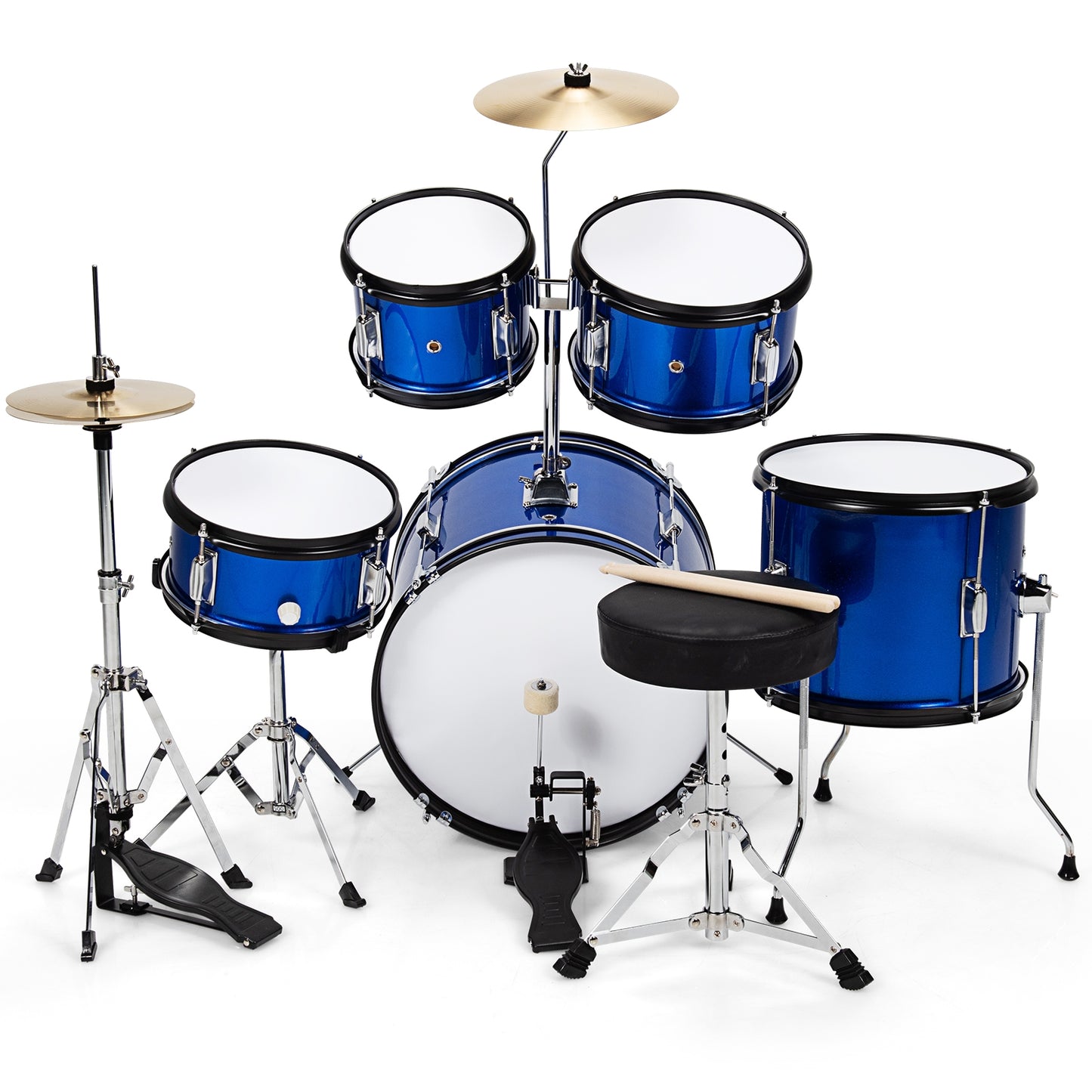 16 Inch 5 Pieces Complete Kids Junior Drum Set Children Beginner Kit-Blue Kids Crystal