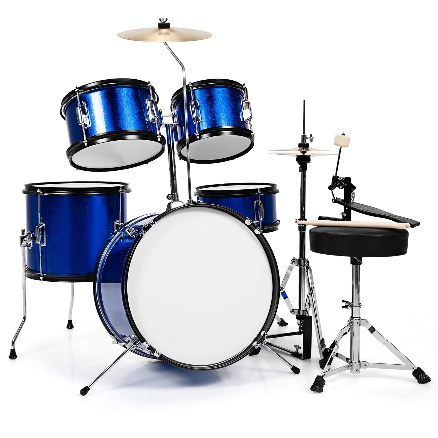 16 Inch 5 Pieces Complete Kids Junior Drum Set Children Beginner Kit-Blue Kids Crystal