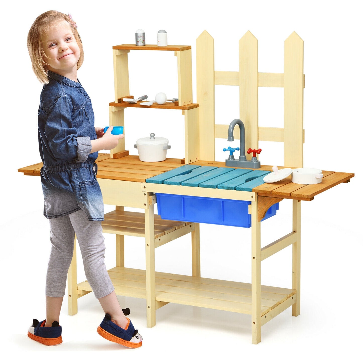 Kid's Outdoor Wooden Pretend Cook Kitchen Playset Toy Kids Crystal