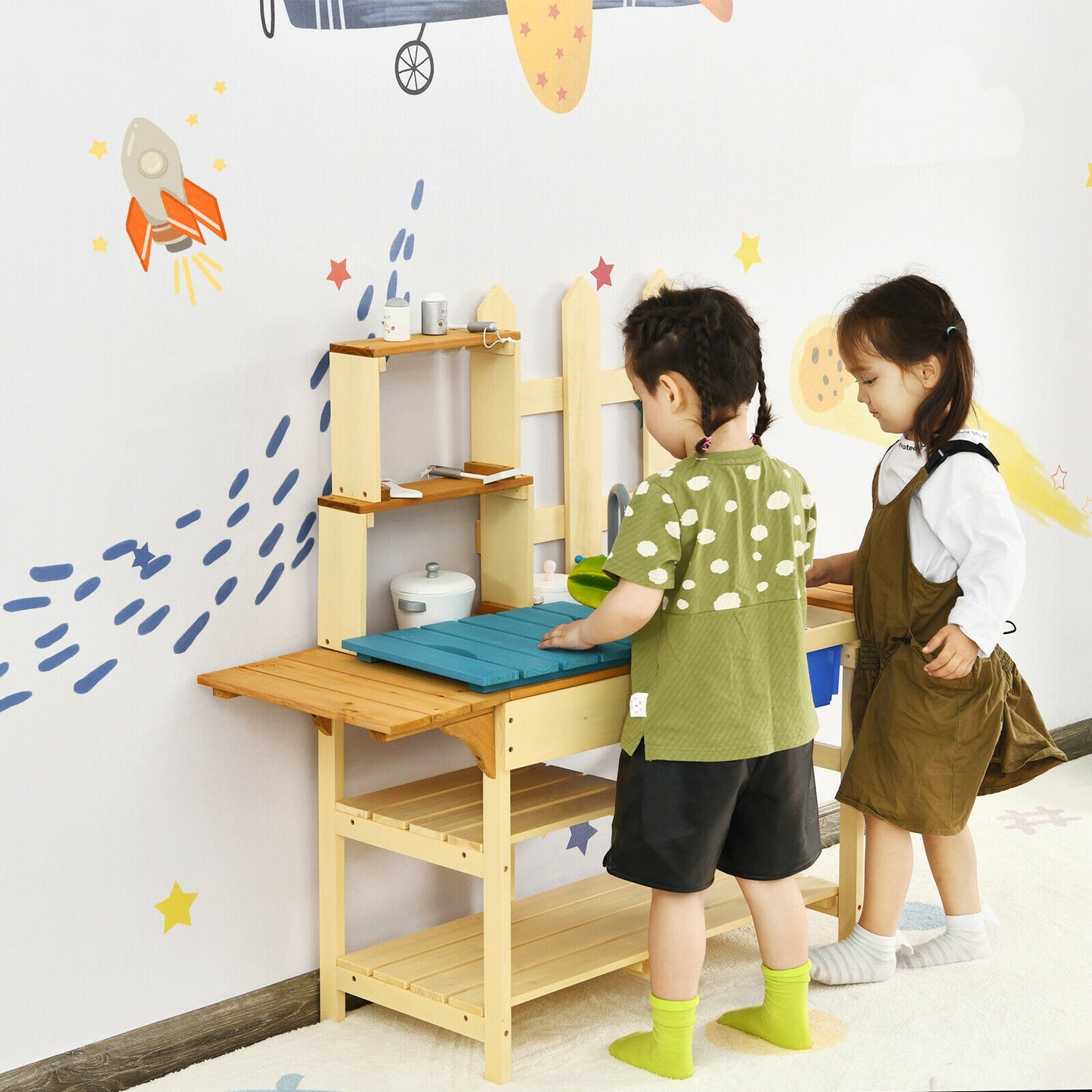 Kid's Outdoor Wooden Pretend Cook Kitchen Playset Toy Kids Crystal