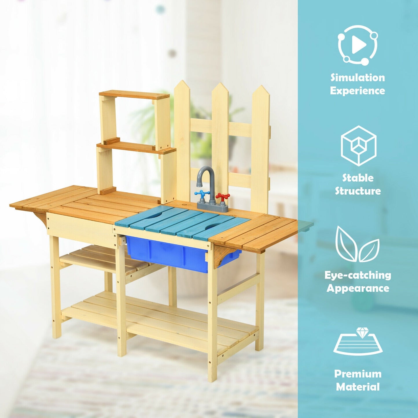Kid's Outdoor Wooden Pretend Cook Kitchen Playset Toy Kids Crystal