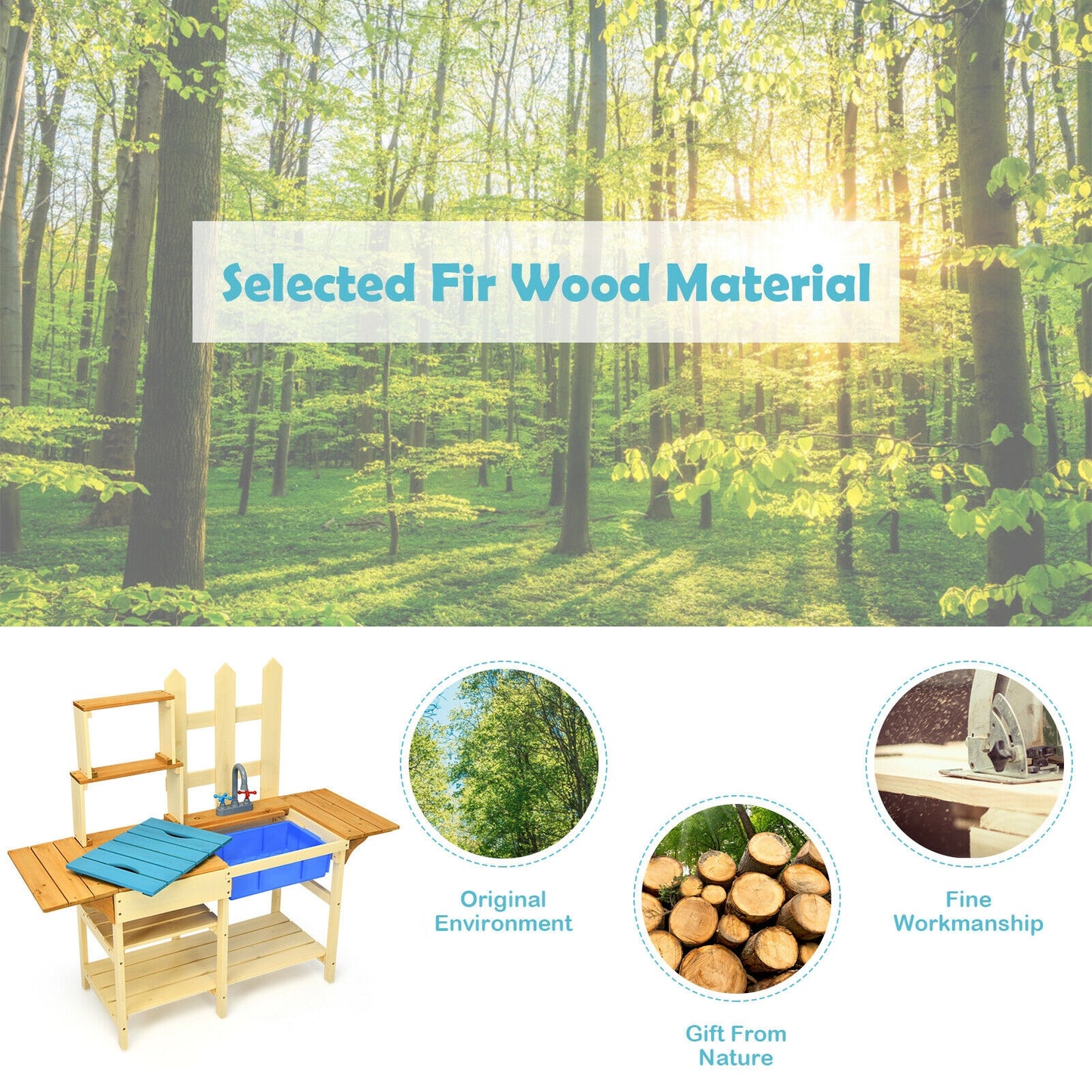 Kid's Outdoor Wooden Pretend Cook Kitchen Playset Toy Kids Crystal