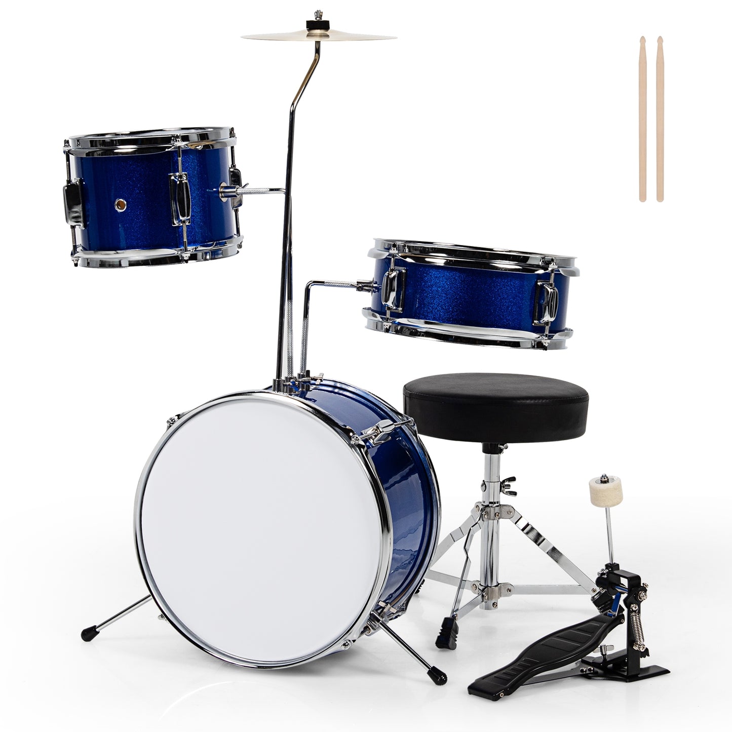 5 Pieces Junior Drum Set with 5 Drums-Blue Kids Crystal