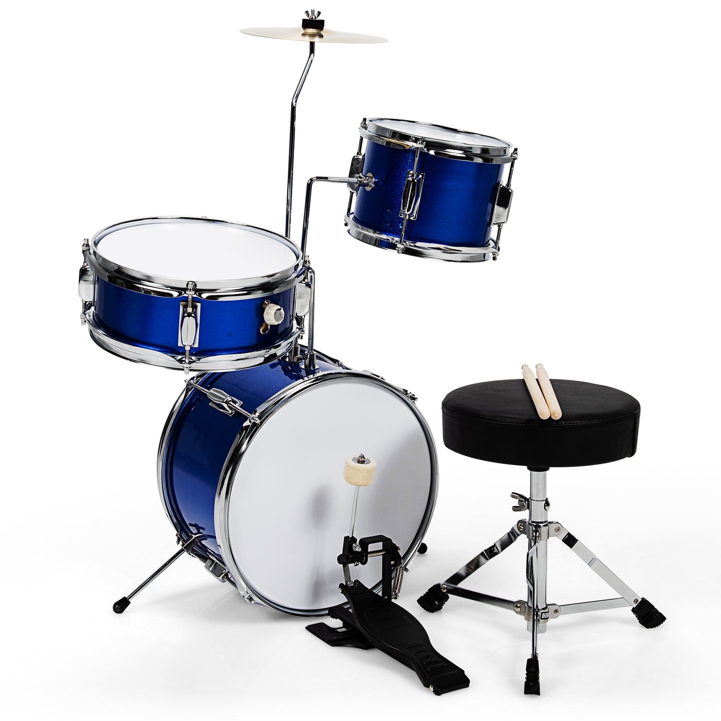 5 Pieces Junior Drum Set with 5 Drums-Blue Kids Crystal