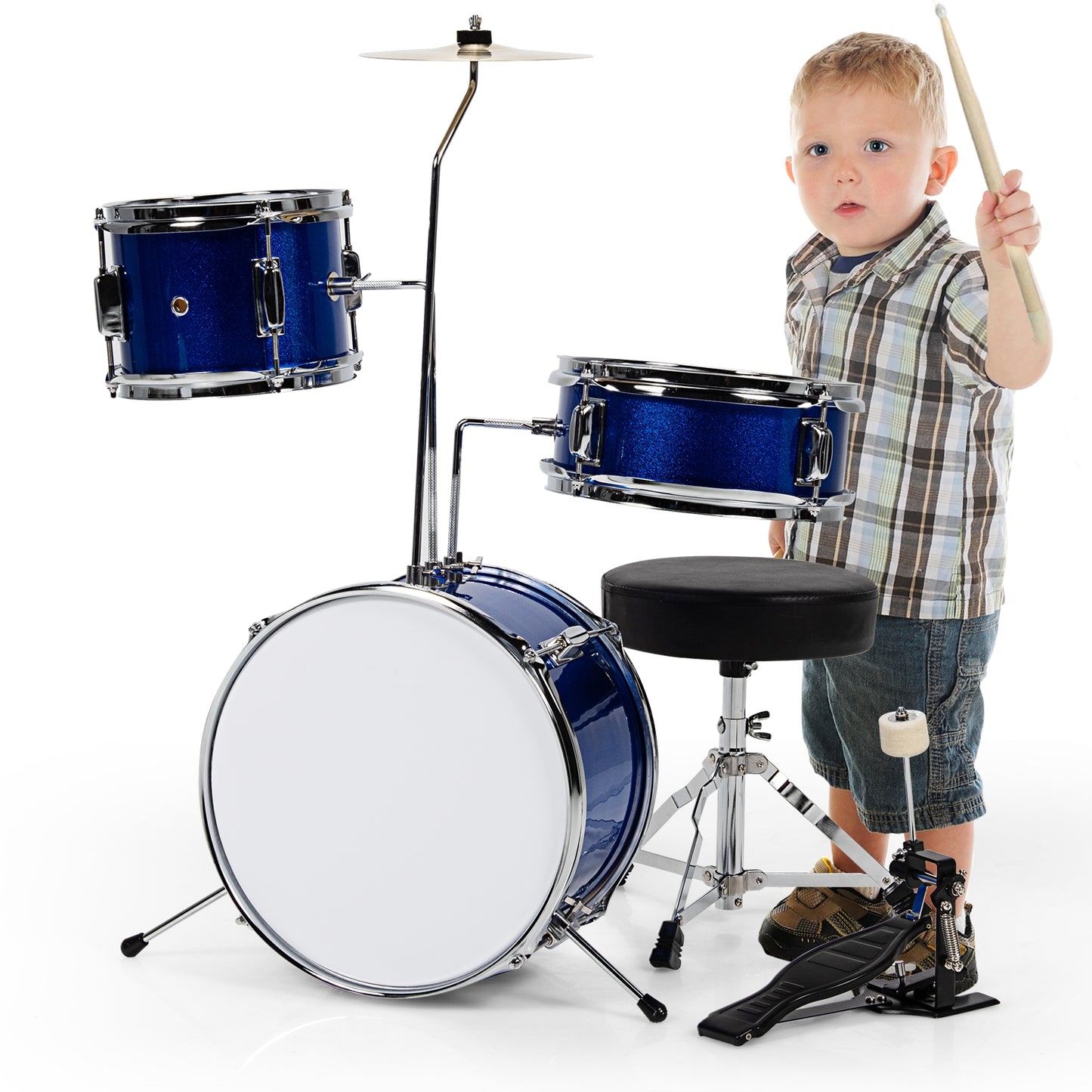 5 Pieces Junior Drum Set with 5 Drums-Blue Kids Crystal
