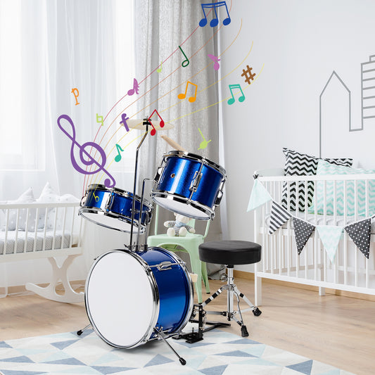 5 Pieces Junior Drum Set with 5 Drums-Blue Kids Crystal