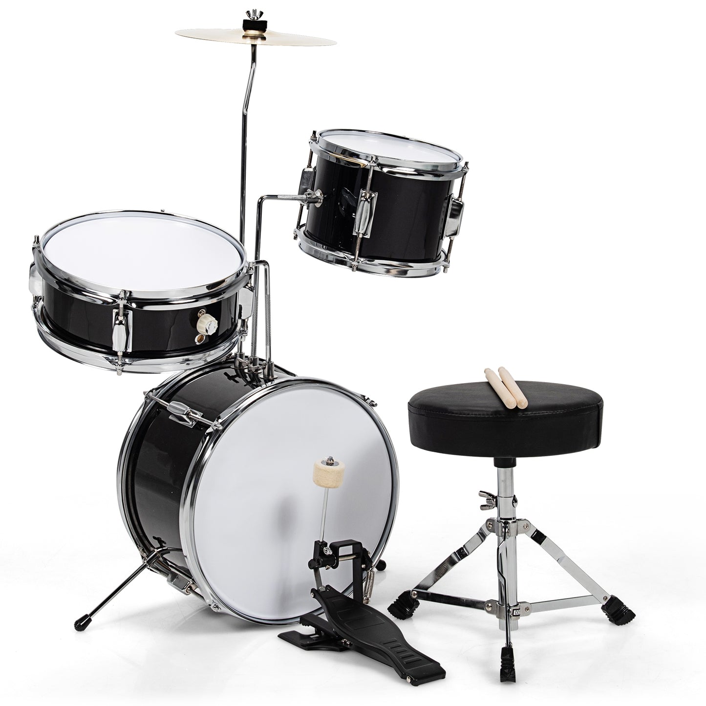 5 Pieces Junior Drum Set with 5 Drums-Black Kids Crystal