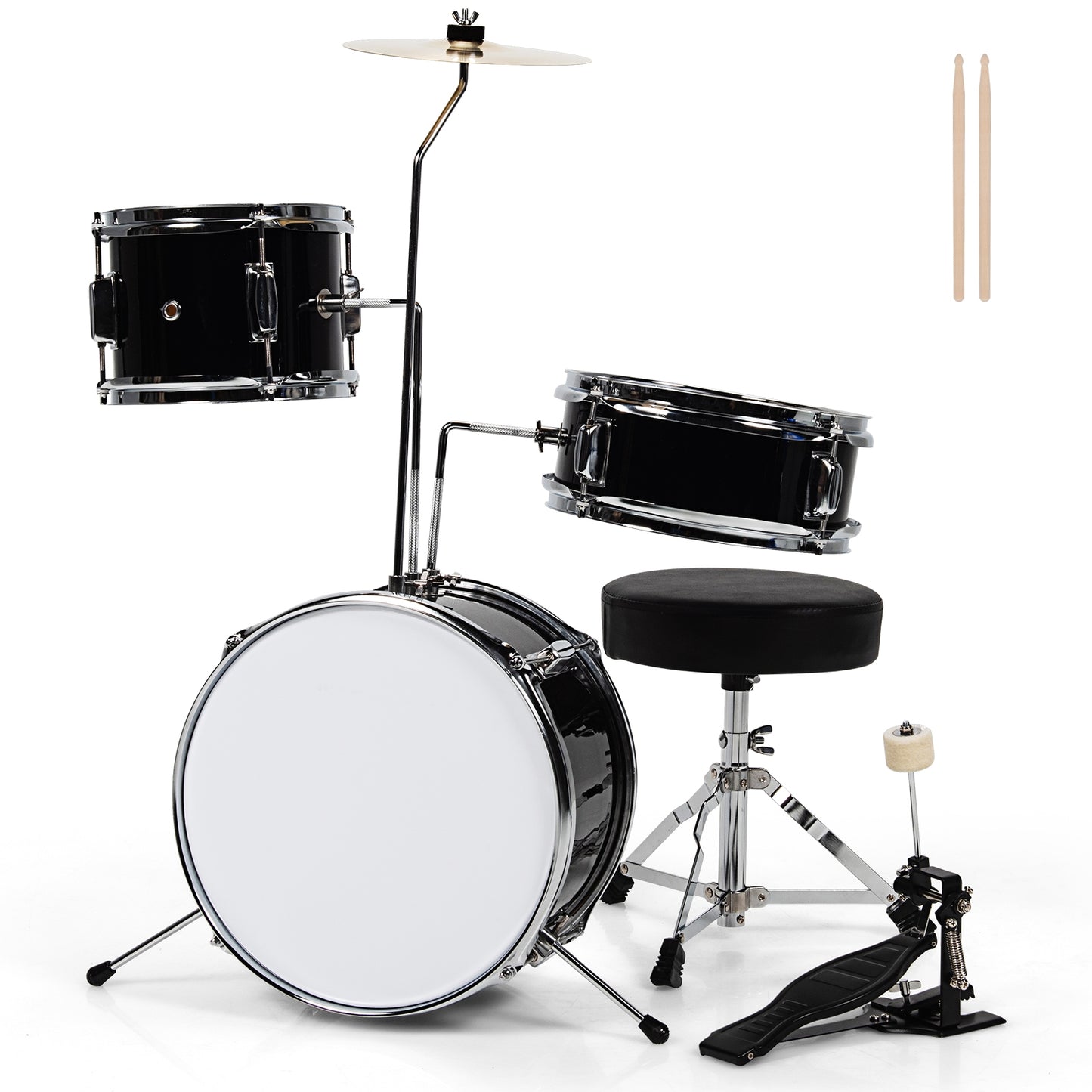 5 Pieces Junior Drum Set with 5 Drums-Black Kids Crystal