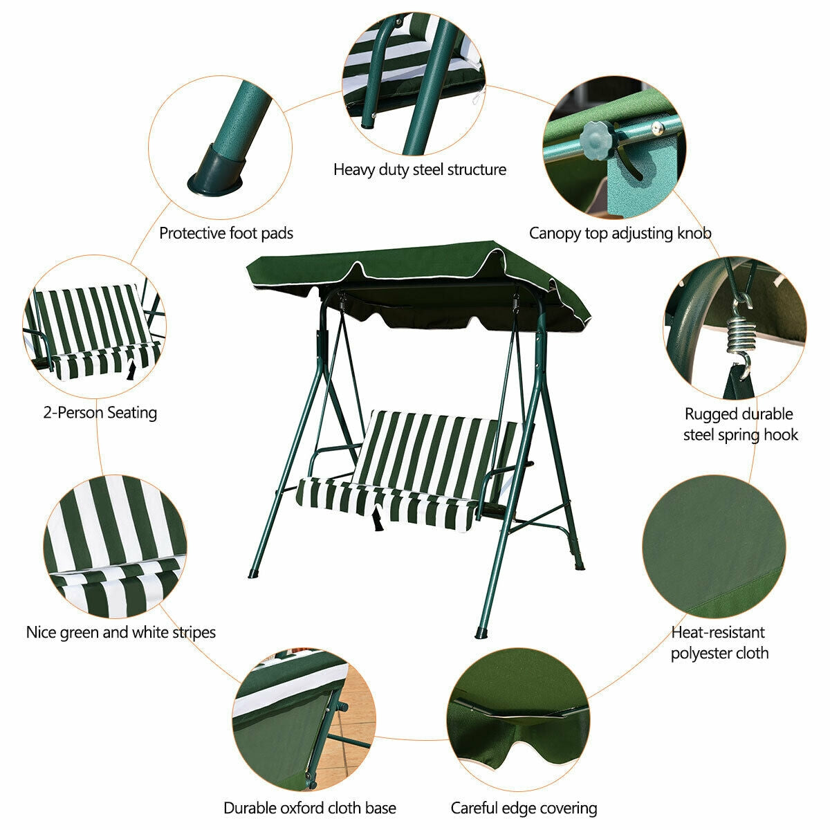 Loveseat Cushioned Patio Steel Frame Swing Glider -Green Kids Crystal