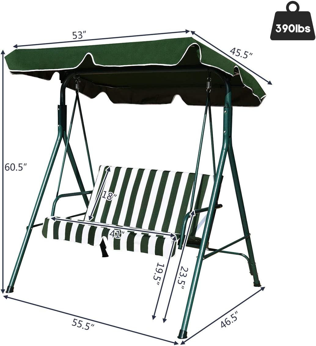 Loveseat Cushioned Patio Steel Frame Swing Glider -Green Kids Crystal
