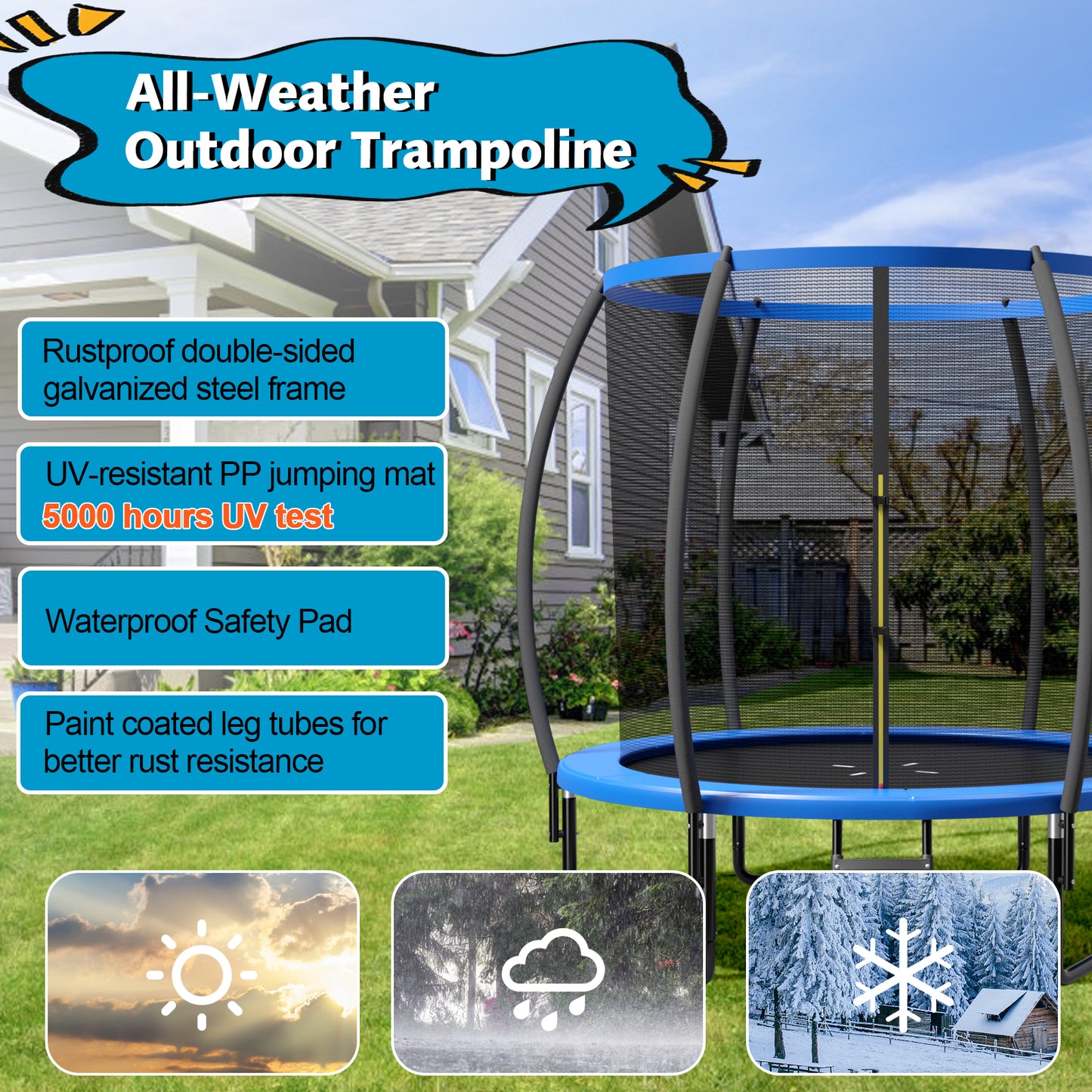 10 Feet ASTM Approved Recreational Trampoline with Ladder-Blue Kids Crystal