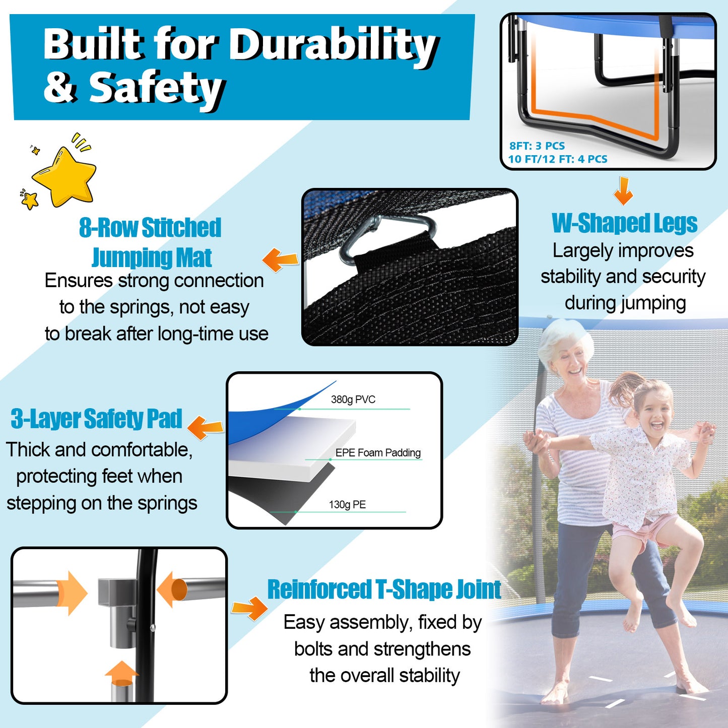 10 Feet ASTM Approved Recreational Trampoline with Ladder-Blue Kids Crystal