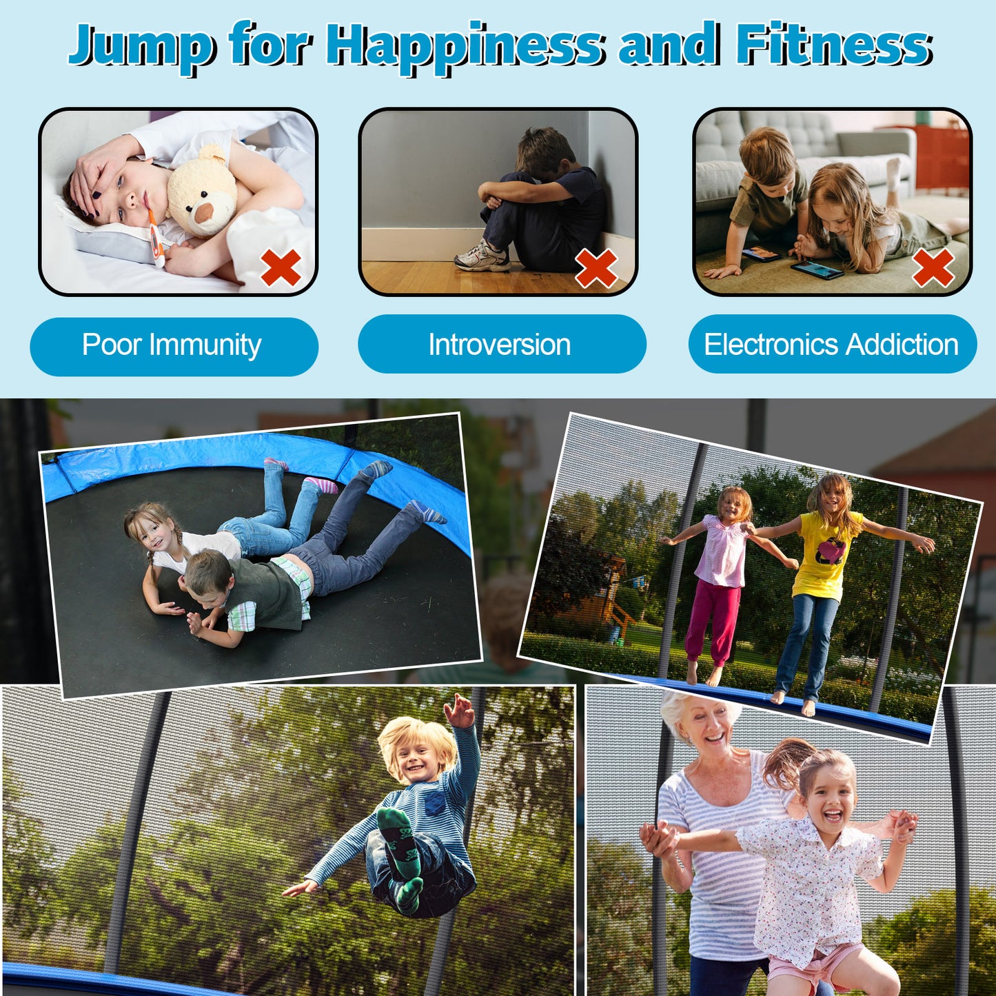 10 Feet ASTM Approved Recreational Trampoline with Ladder-Blue Kids Crystal