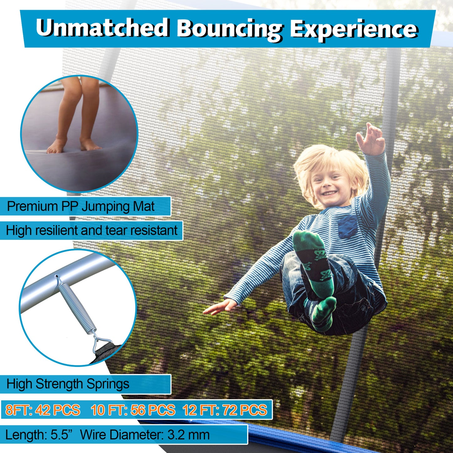 10 Feet ASTM Approved Recreational Trampoline with Ladder-Blue Kids Crystal