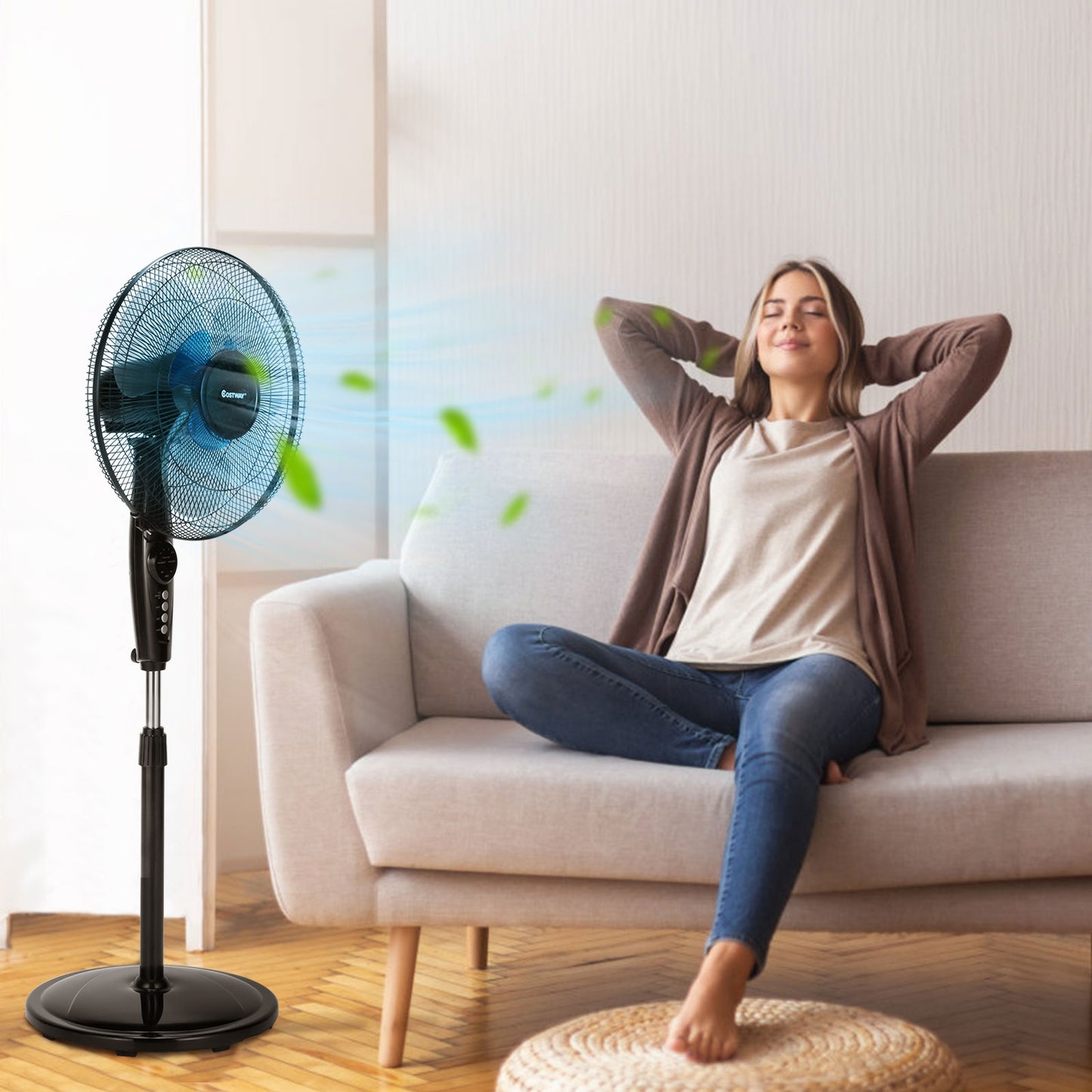 18 Inch Adjustable Height Fan with Quiet Oscillating Stand for Home and Office Kids Crystal