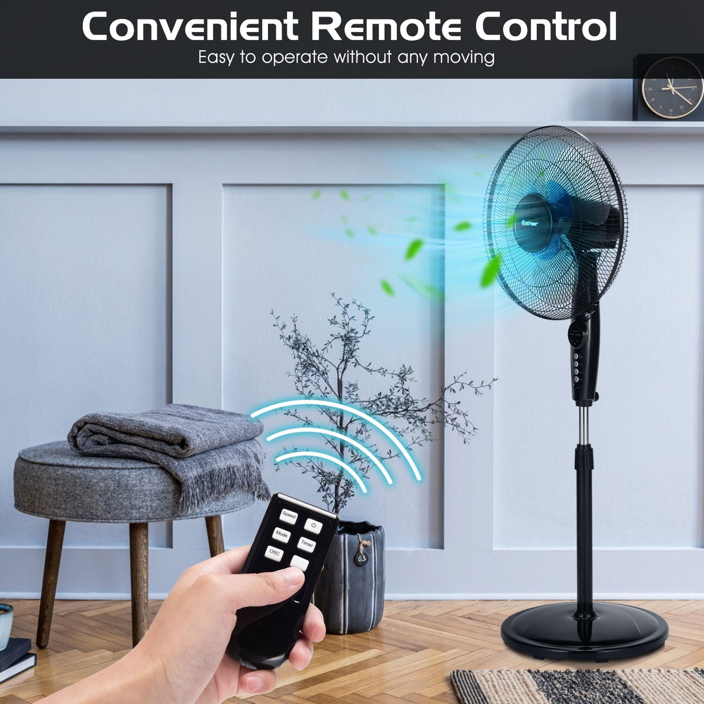 18 Inch Adjustable Height Fan with Quiet Oscillating Stand for Home and Office Kids Crystal