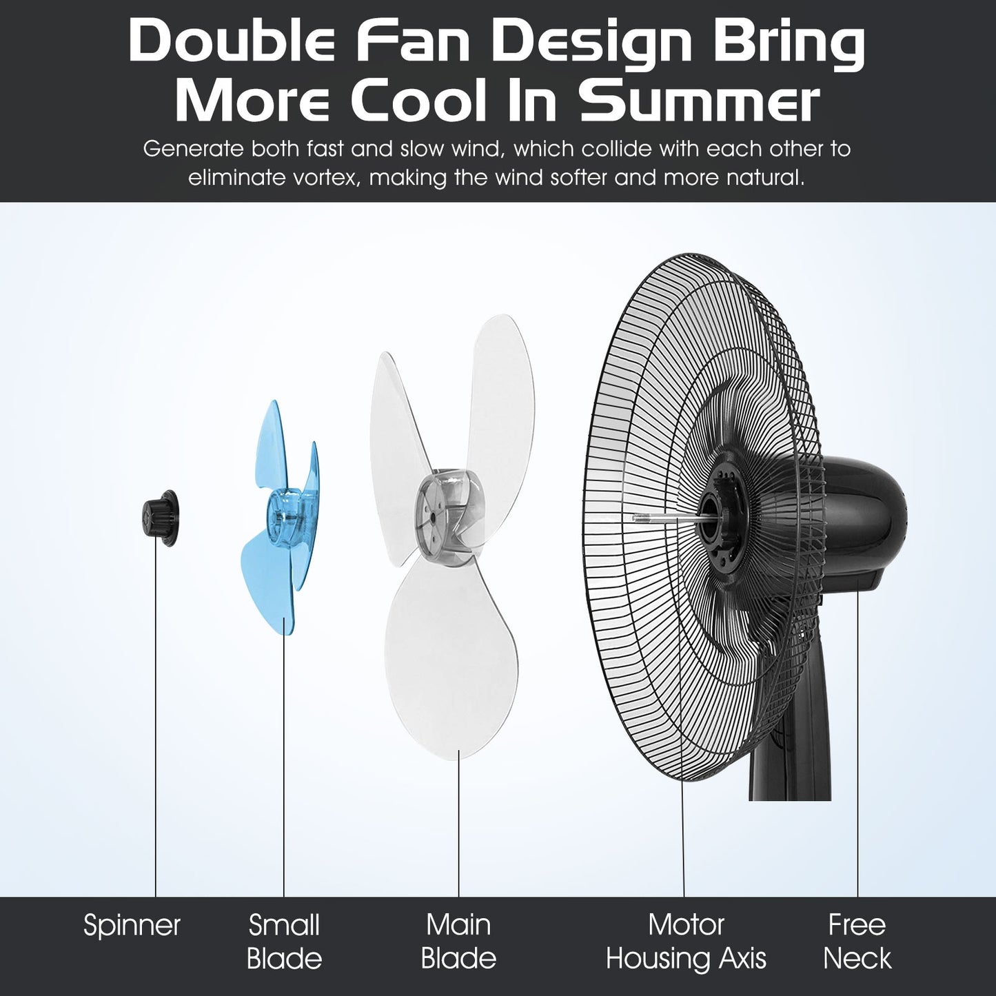 18 Inch Adjustable Height Fan with Quiet Oscillating Stand for Home and Office Kids Crystal