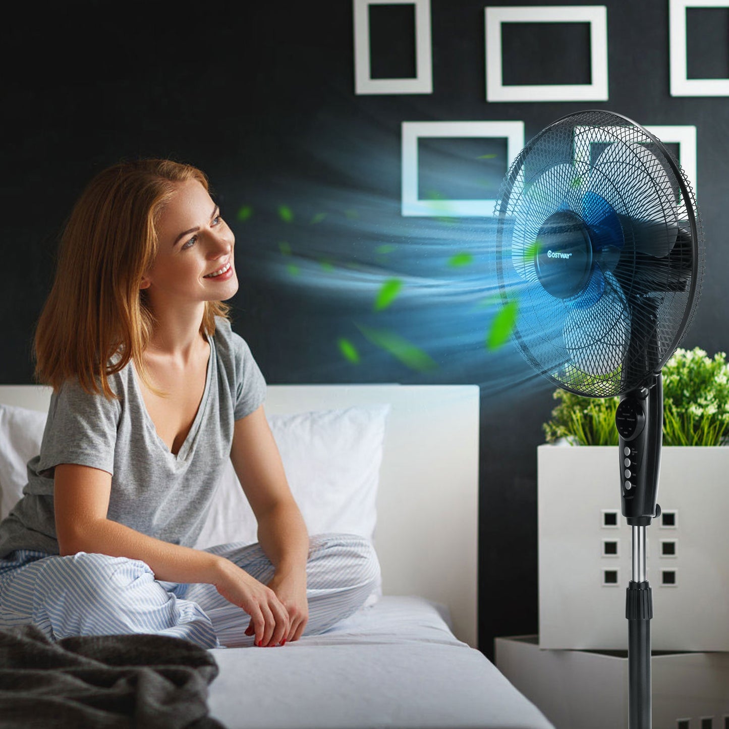 18 Inch Adjustable Height Fan with Quiet Oscillating Stand for Home and Office Kids Crystal